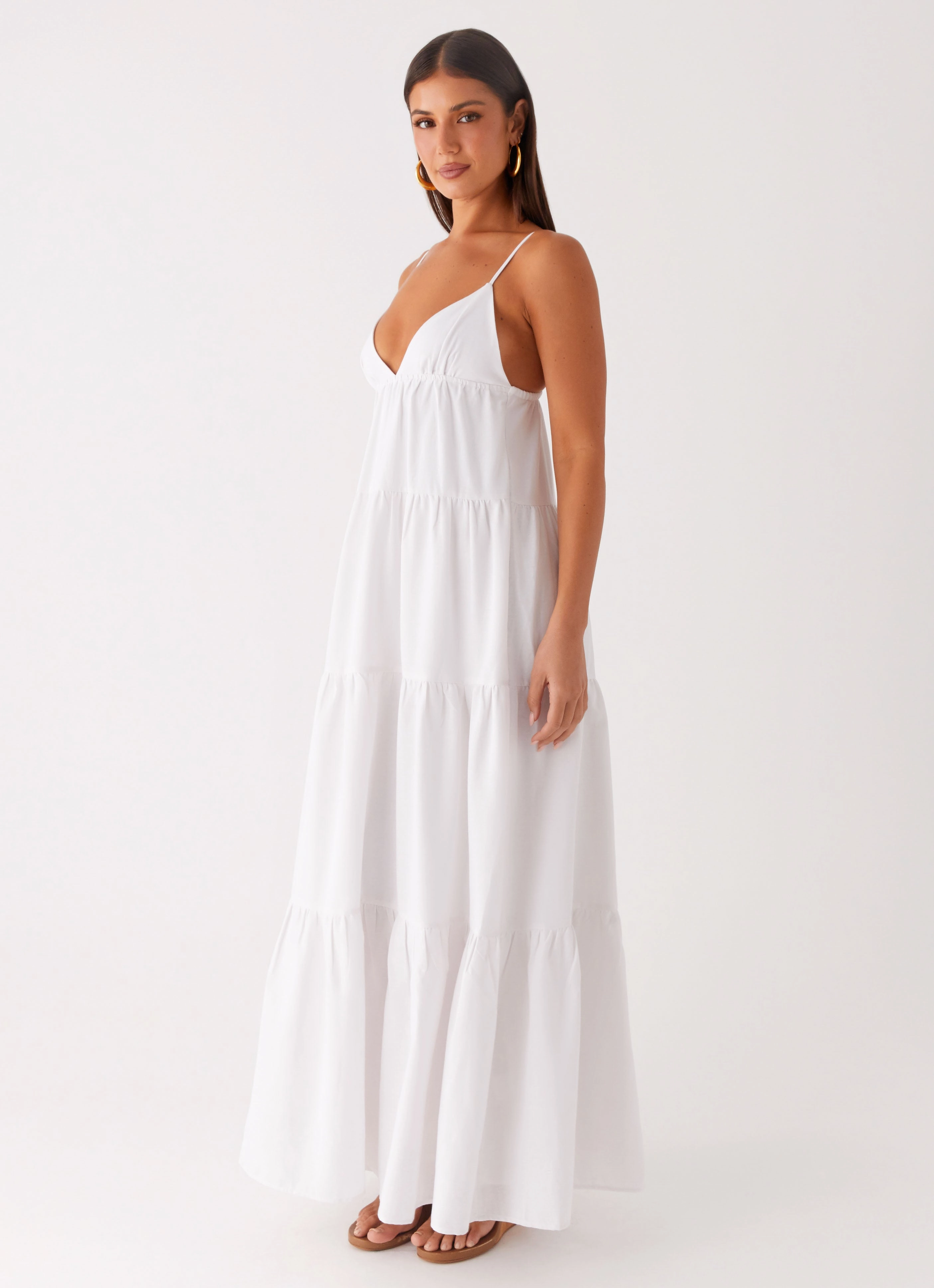 Charming Style Lotty Linen Maxi Dress - White