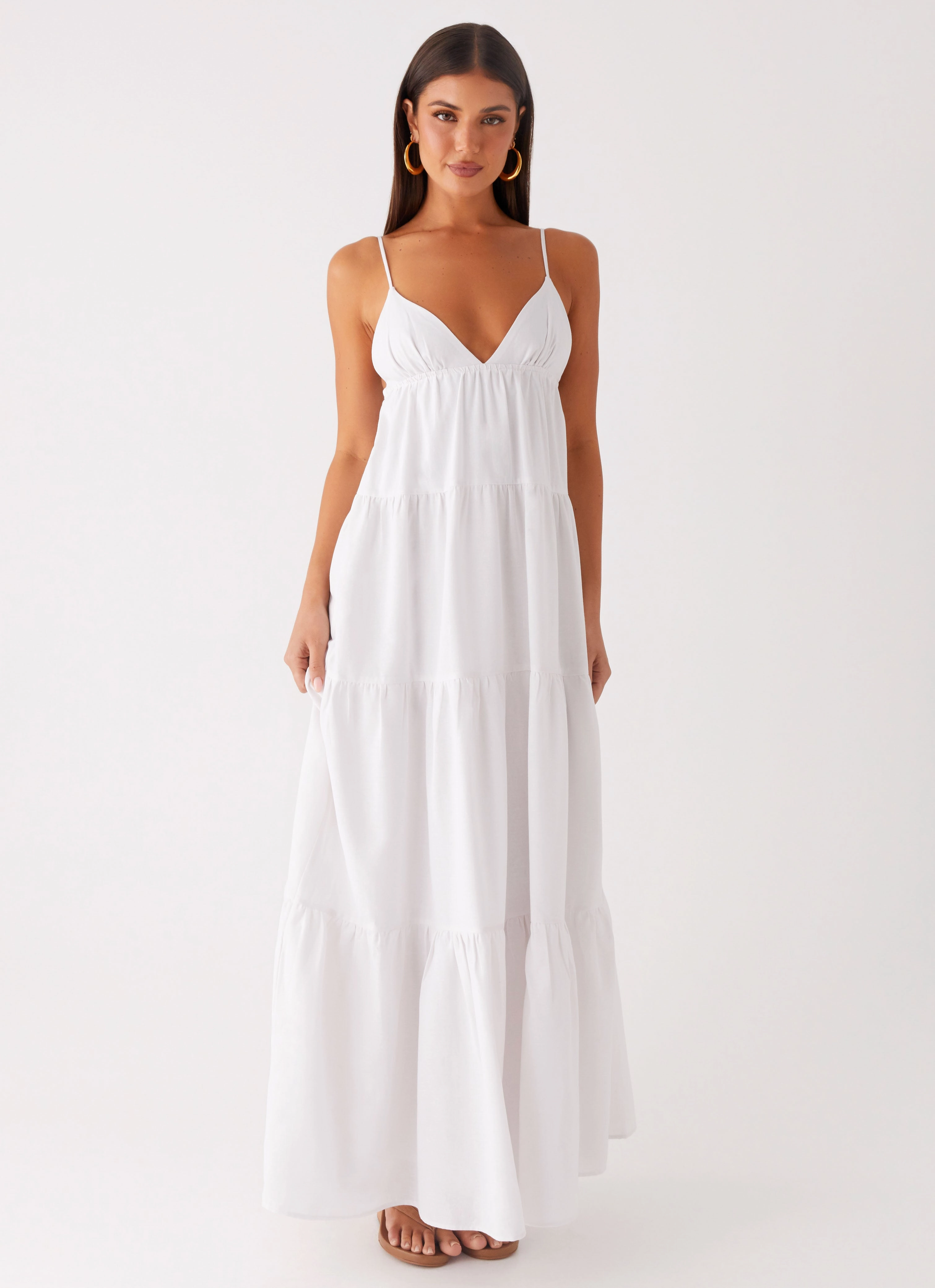 Lotty Linen Maxi Dress - White Sharp Motion