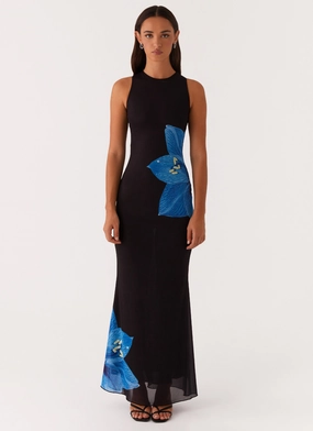Manhattan Nights Maxi Dress - Black Boat-Neck