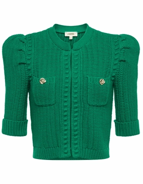 Natural Fiber Blend Breathable Design L'AGENCE Delilah Cropped Textured Cardigan