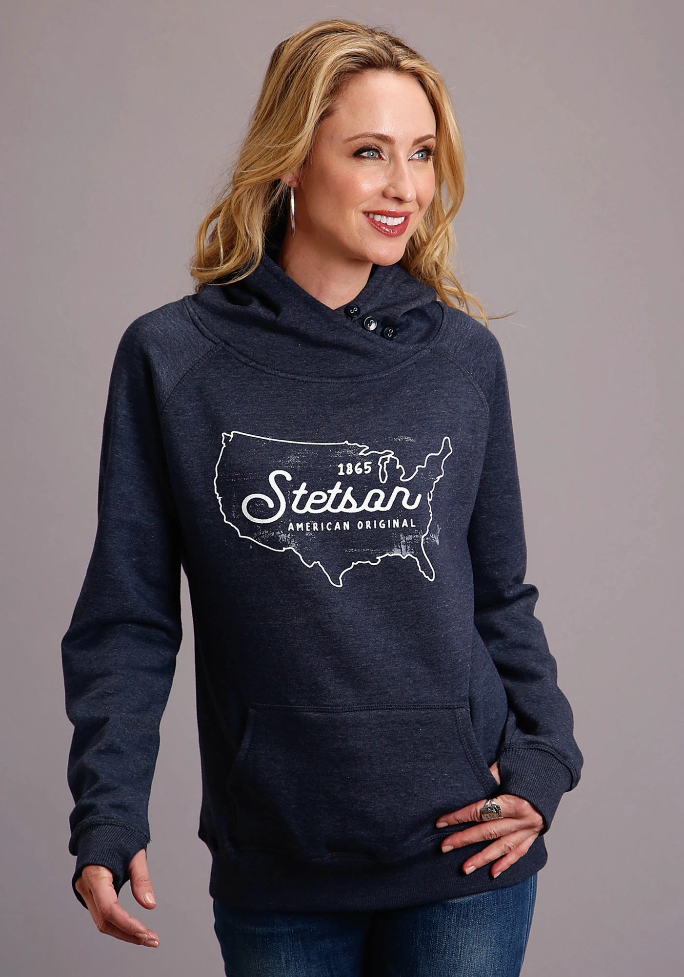 Stetson Womens Navy Cotton Blend Original Usa Hoodie Biodegradable Fiber Option Stylish Knitwear