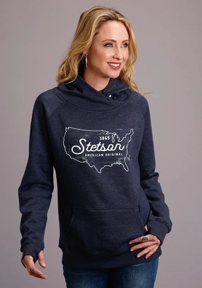 Stetson Womens Navy Cotton Blend Original Usa Hoodie Biodegradable Fiber Option Stylish Knitwear