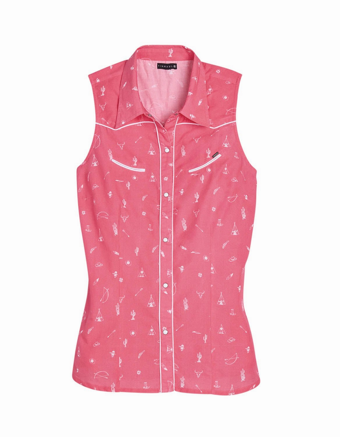 stain resistant coating Tin Haul Womens 2491 Western Ditzy Pink 100% Cotton L/S Shirt