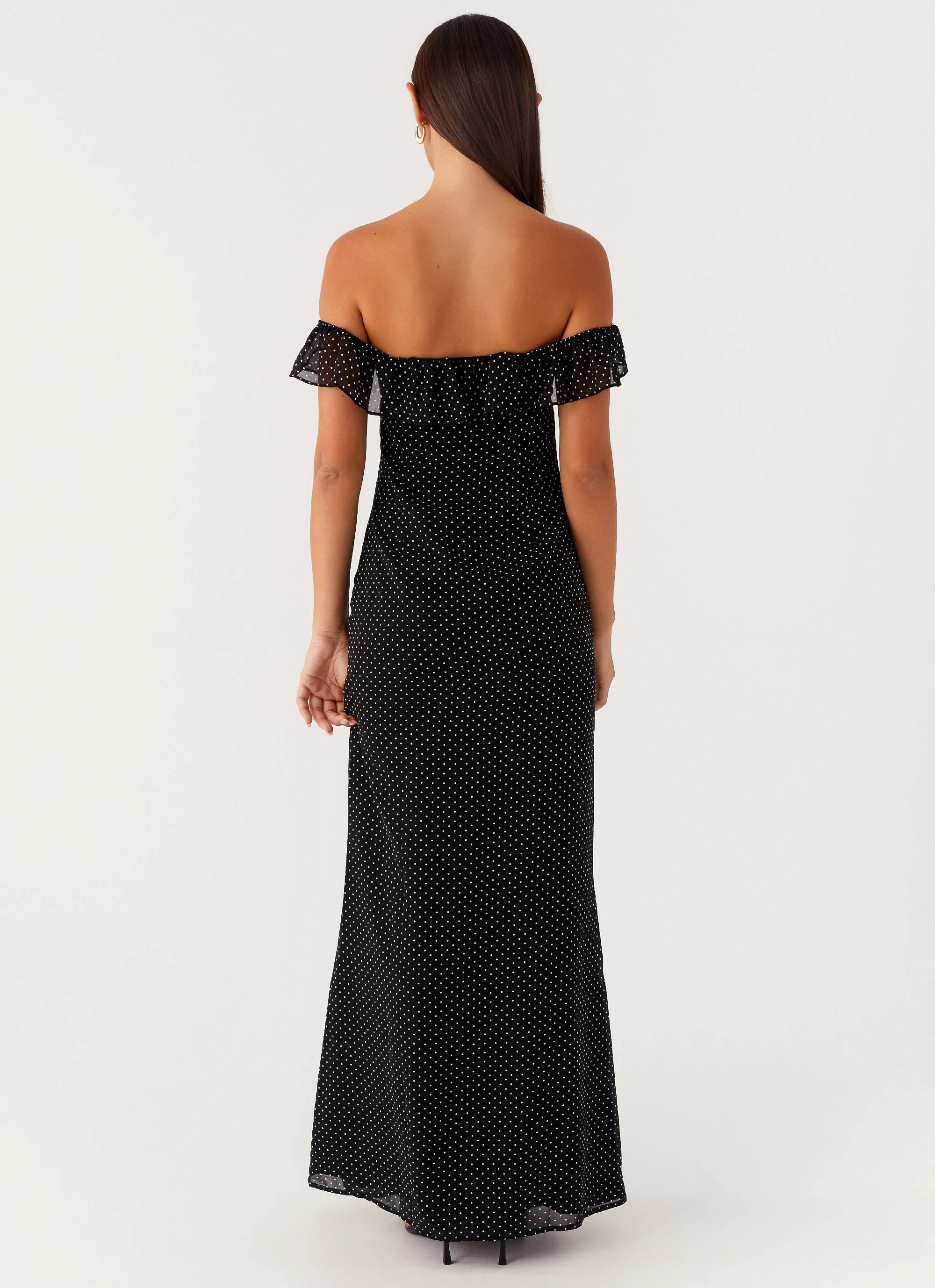 Luxe style Cool Motion Scarlet Cherry Maxi Dress - Black Polka Dot