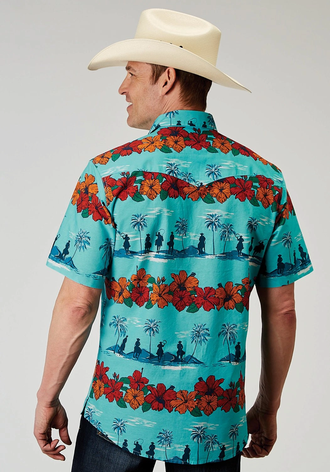 Plus size option Roper Mens 1900 Hawaiian Blue 100% Cotton 1 Pkt S/S Shirt