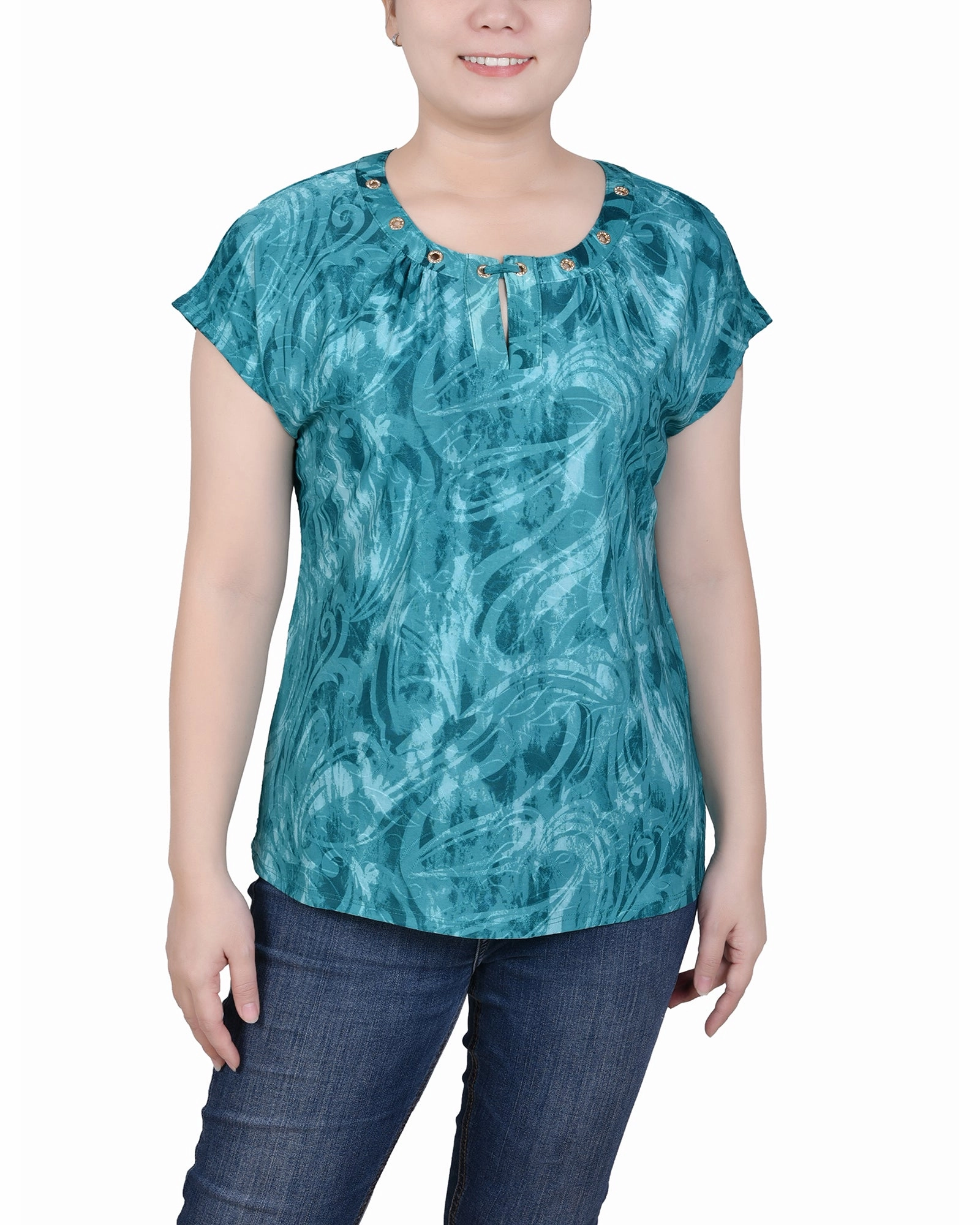 Extended Sleeve Top With Grommets Simple Wear