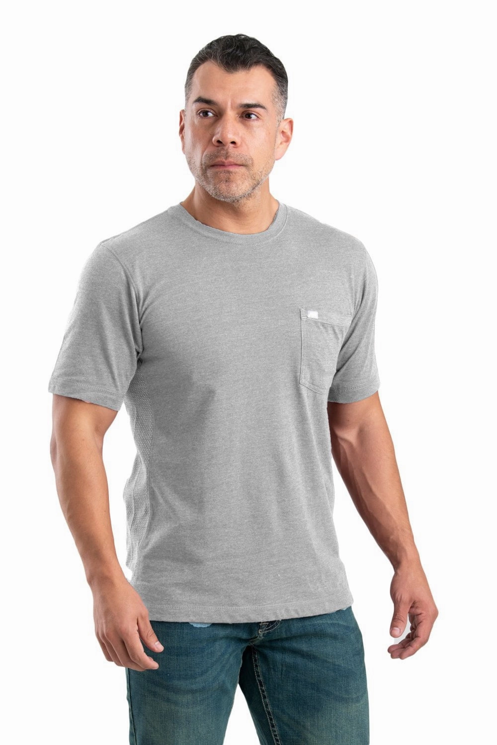 Berne Mens Grey Cotton Blend WorkVent Performance Pocket Tee S/S Eco-Friendly Fabric
