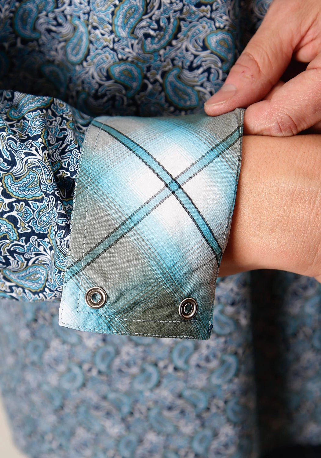 Roper Mens Peacock Paisley Blue 100% Cotton L/S Shirt Bold Hue