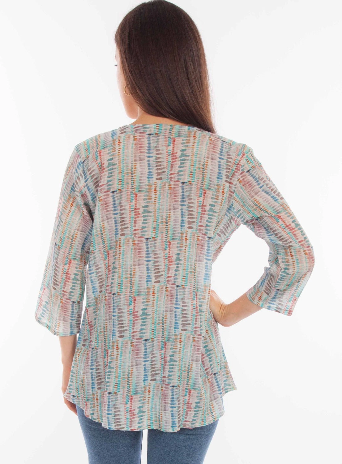 Stretchy Cloth Scully Womens Abstract Striped Aqua Viscose 3/4 Sleeve S/S Tunic