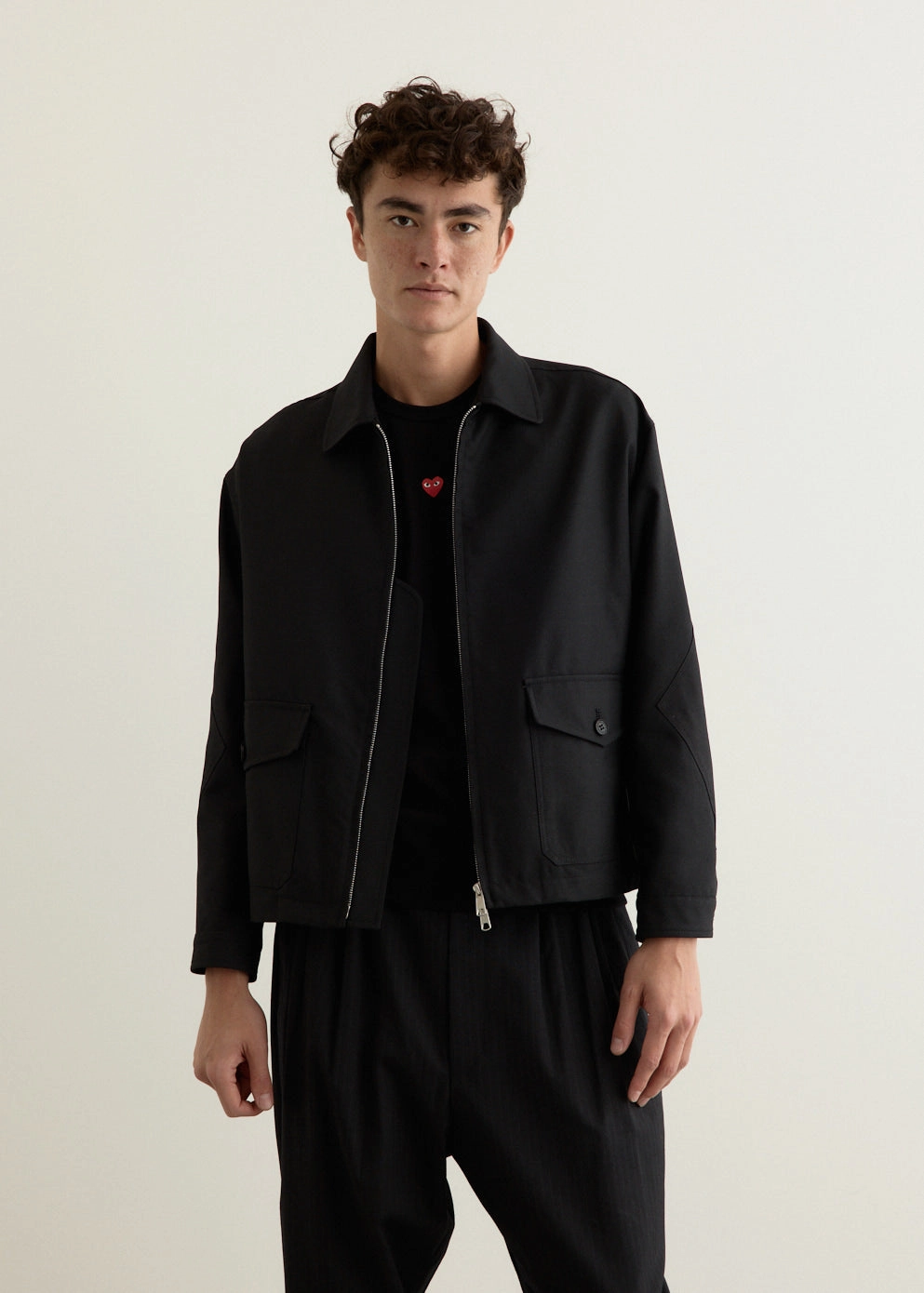 Stylish Basics Snap Button Polyester Serge Zip Jacket