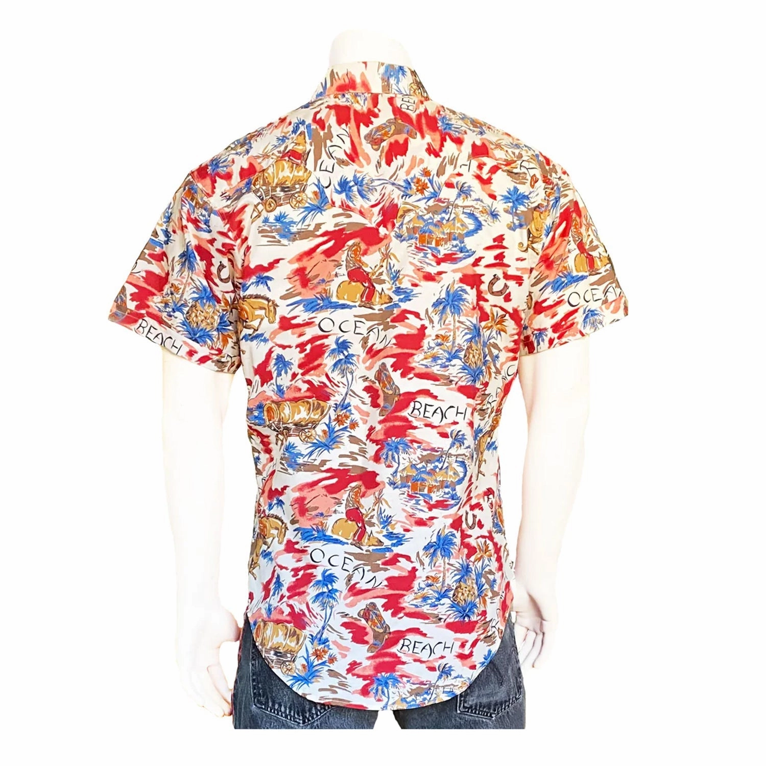 Conference Appropriate Rockmount Mens Hawaiian Print Red 100% Cotton S/S Shirt