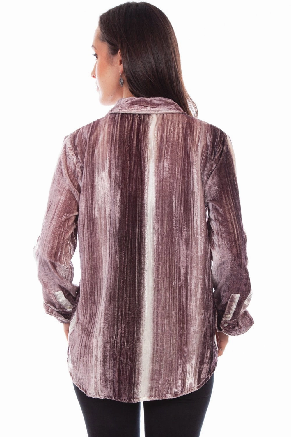 Scully Womens Velvet Stripe Plum/White 75% Viscose/25% Nylon L/S Shirt Slim Silhouette