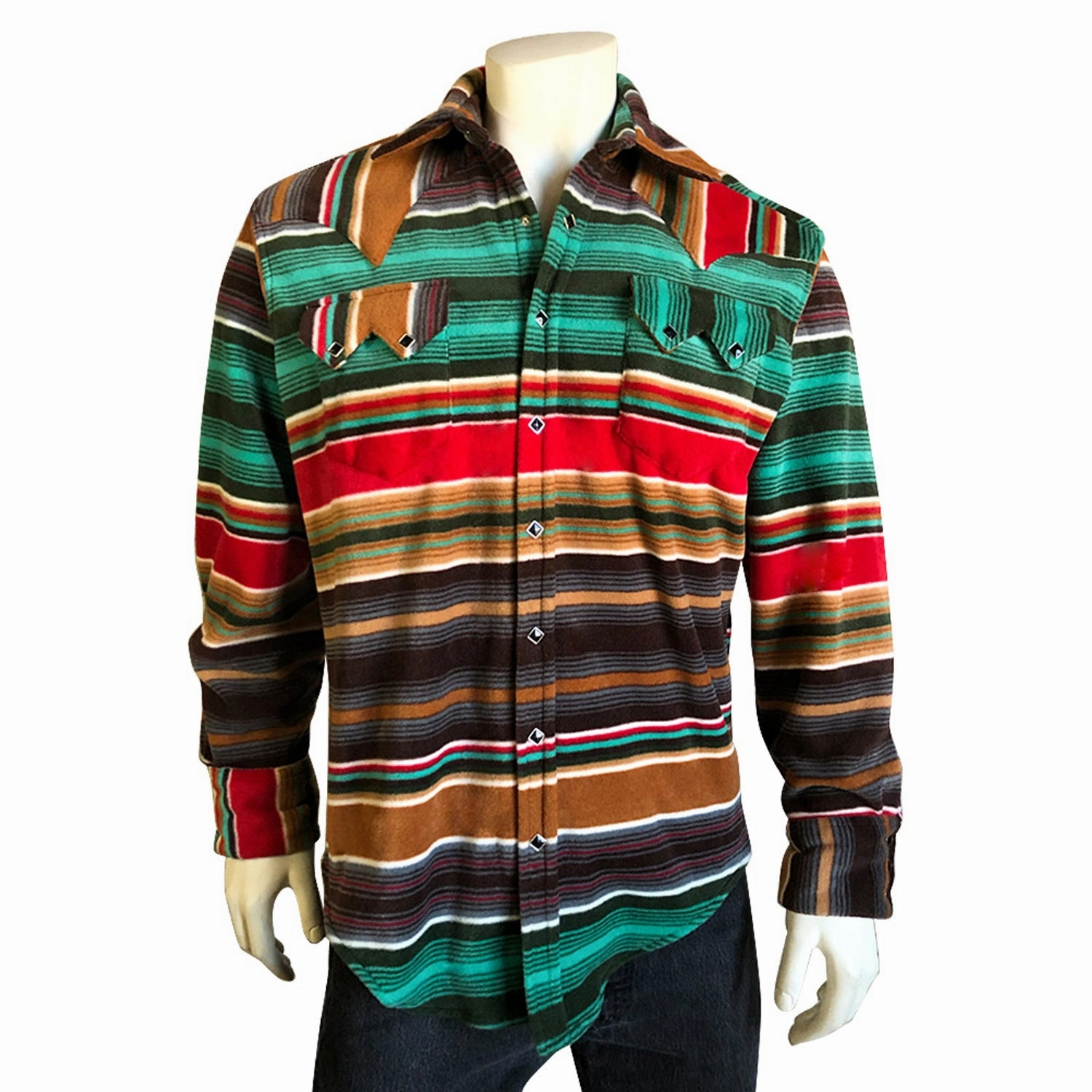 Rockmount Mens Brown/Green Fleece Serape Pattern Western L/S Shirt networking event