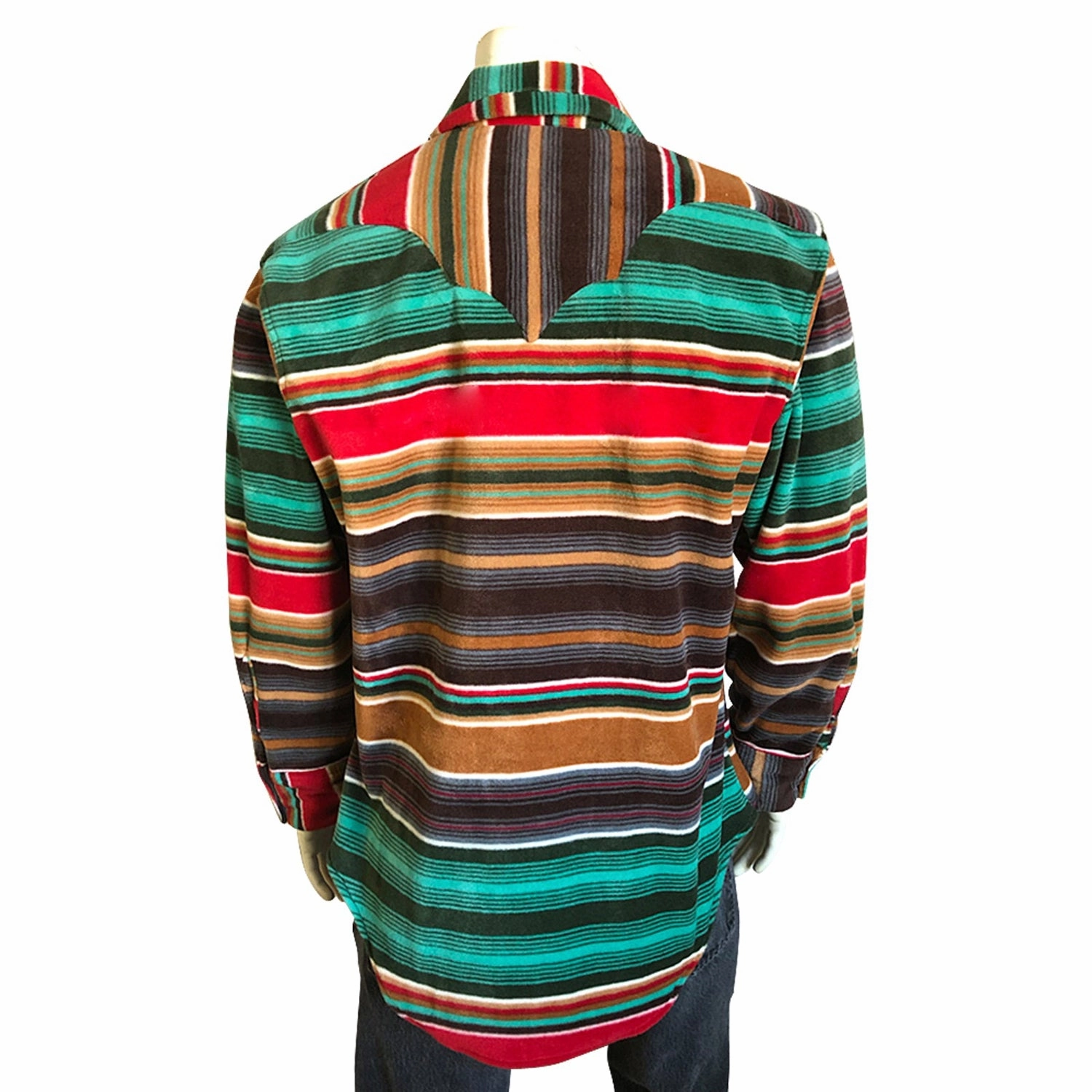 Checkered Look Polo Style Rockmount Mens Brown/Green Fleece Serape Pattern Western L/S Shirt