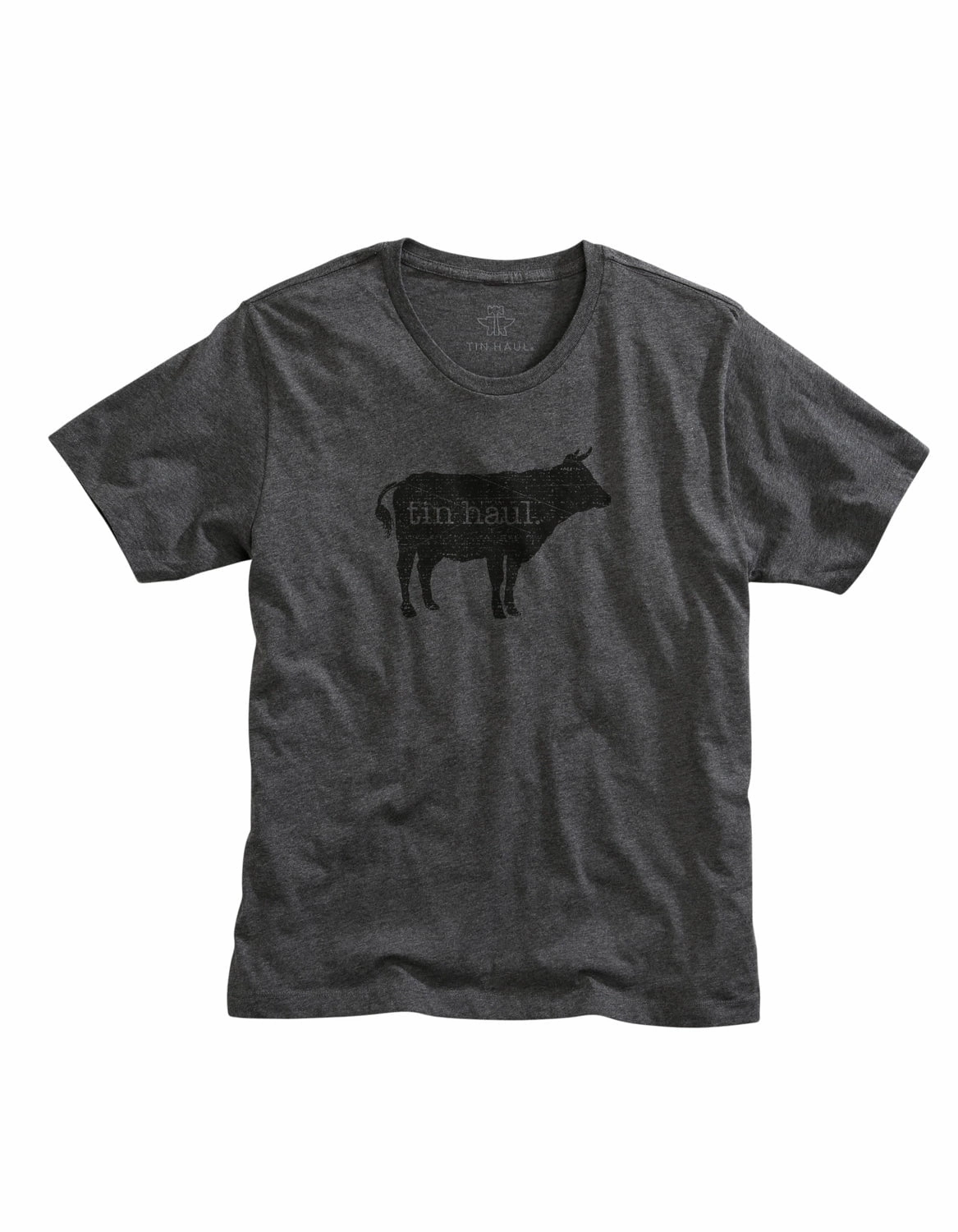 Tin Haul Mens Dark Heather Grey Cotton Blend Beef S/S T-Shirt Seasonal Fashion