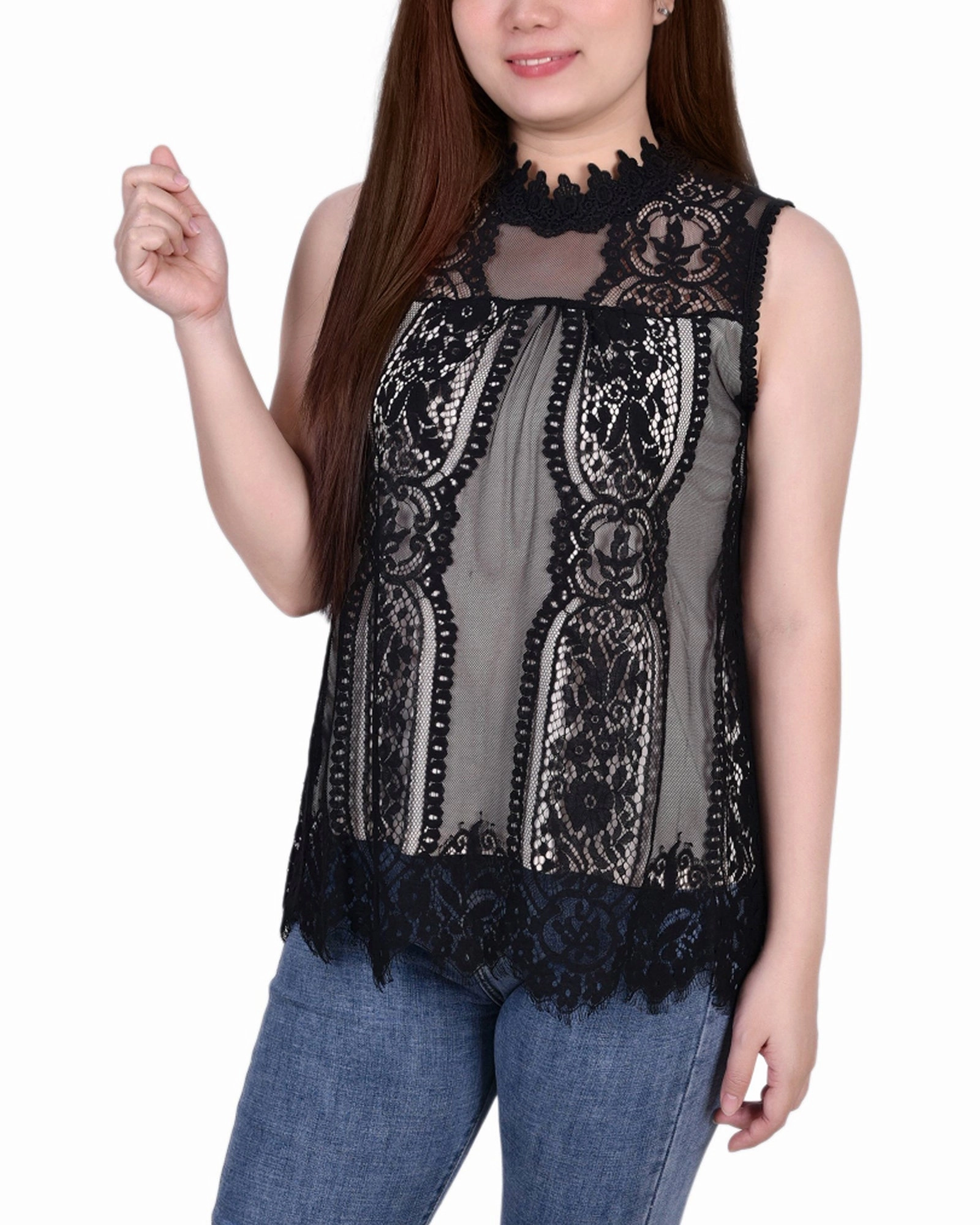 All Time Sleeveless Mock Neck Lace Top