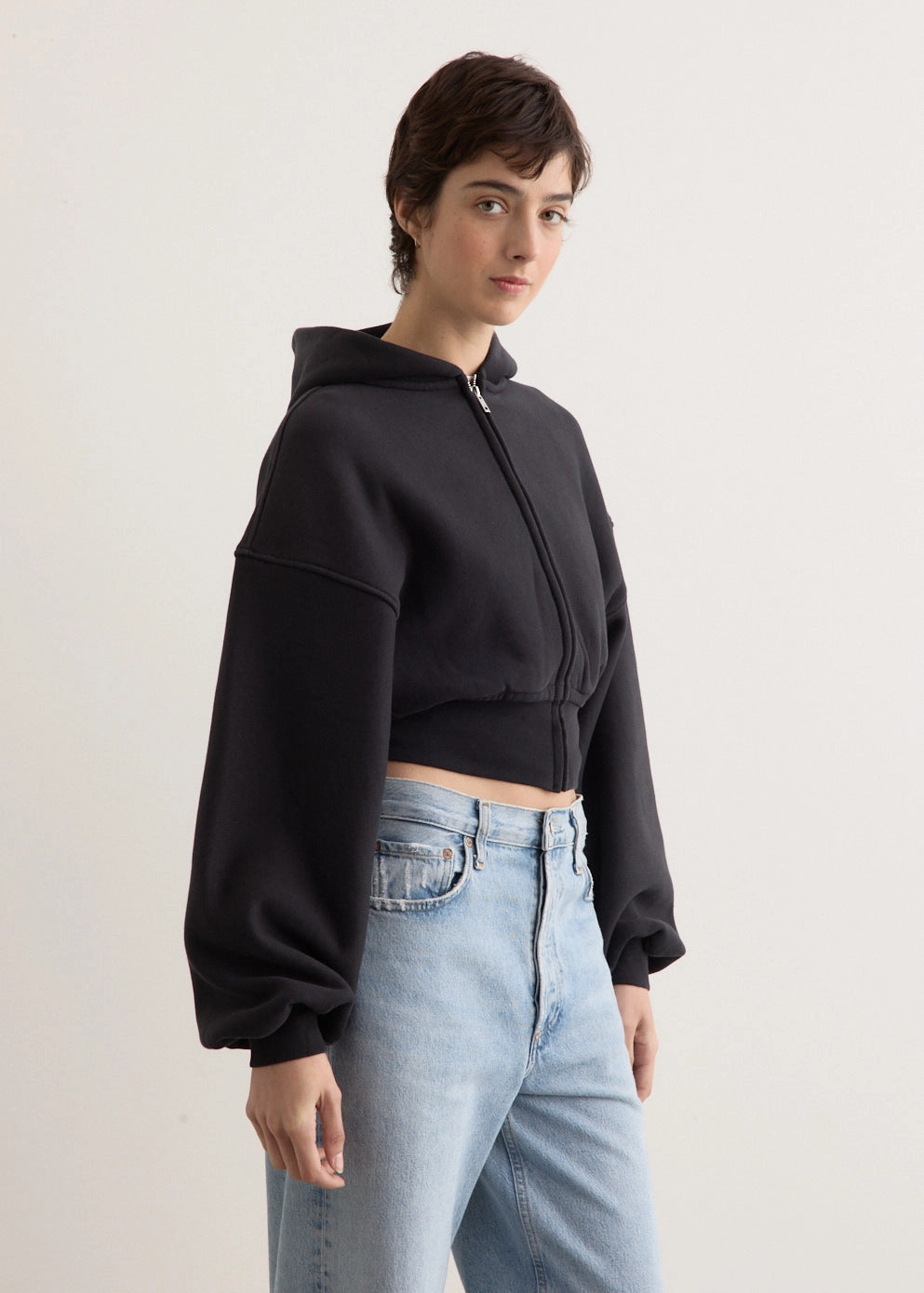 Cropped Zip Up Hoodie Reinforced Shoulder Protection Heat Guard