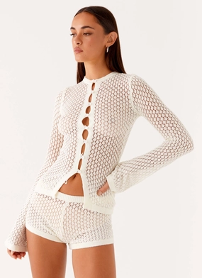 Molly Crochet Cardigan - Ivory ThermalLining Flexible Shoulder Gusset