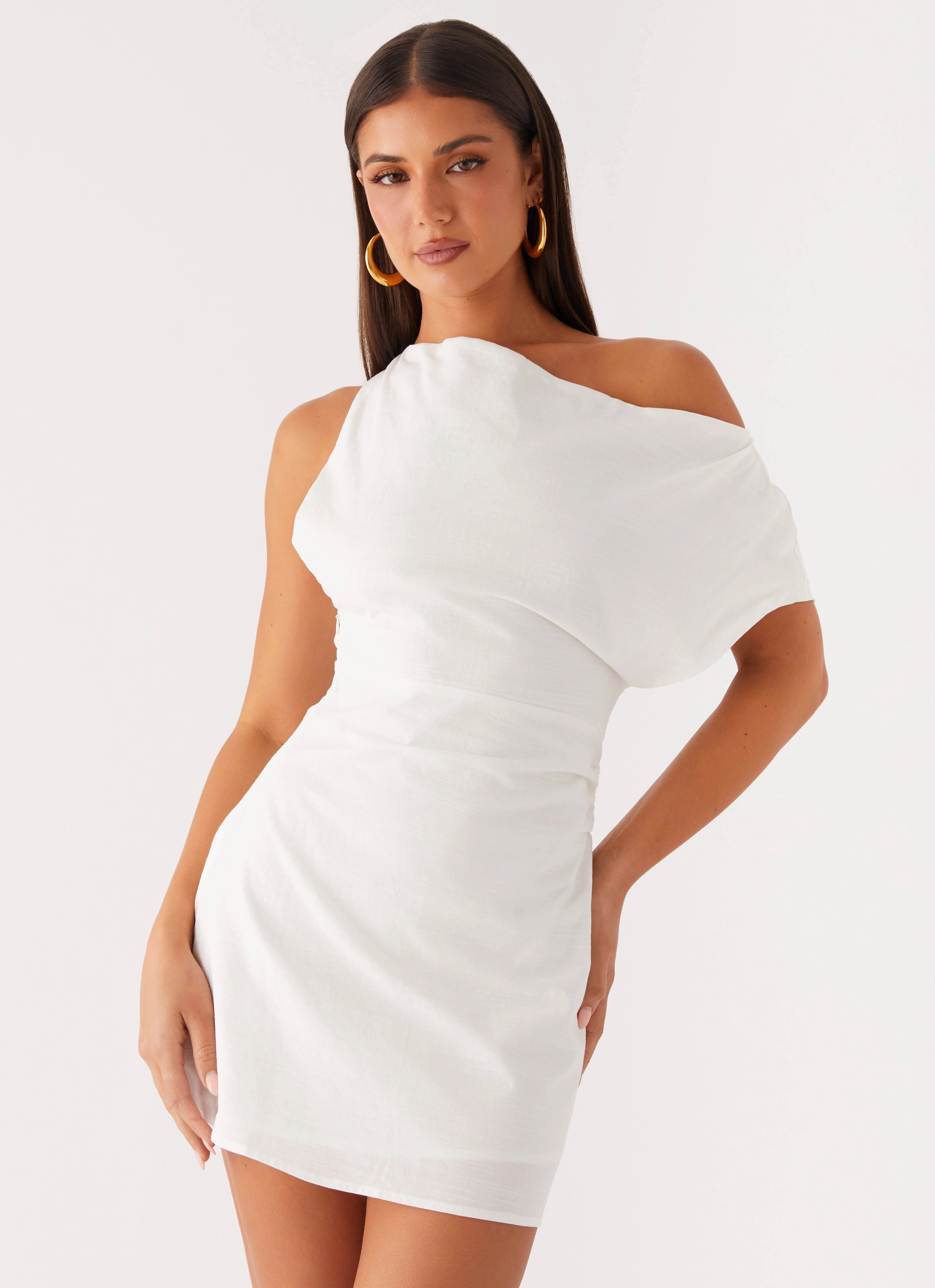 Moonlight Oasis Asymmetrical Mini Dress - Off White Pink Glow