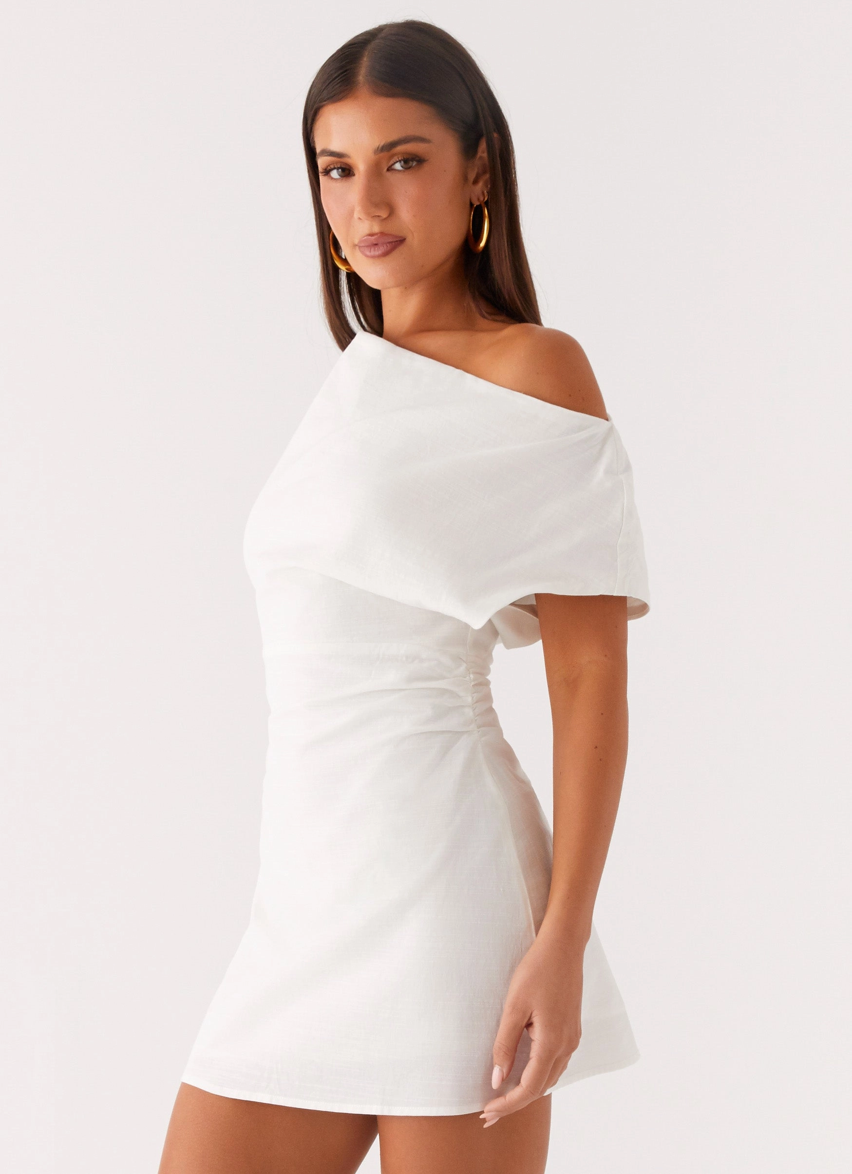 Clean Cut Moonlight Oasis Asymmetrical Mini Dress - Off White
