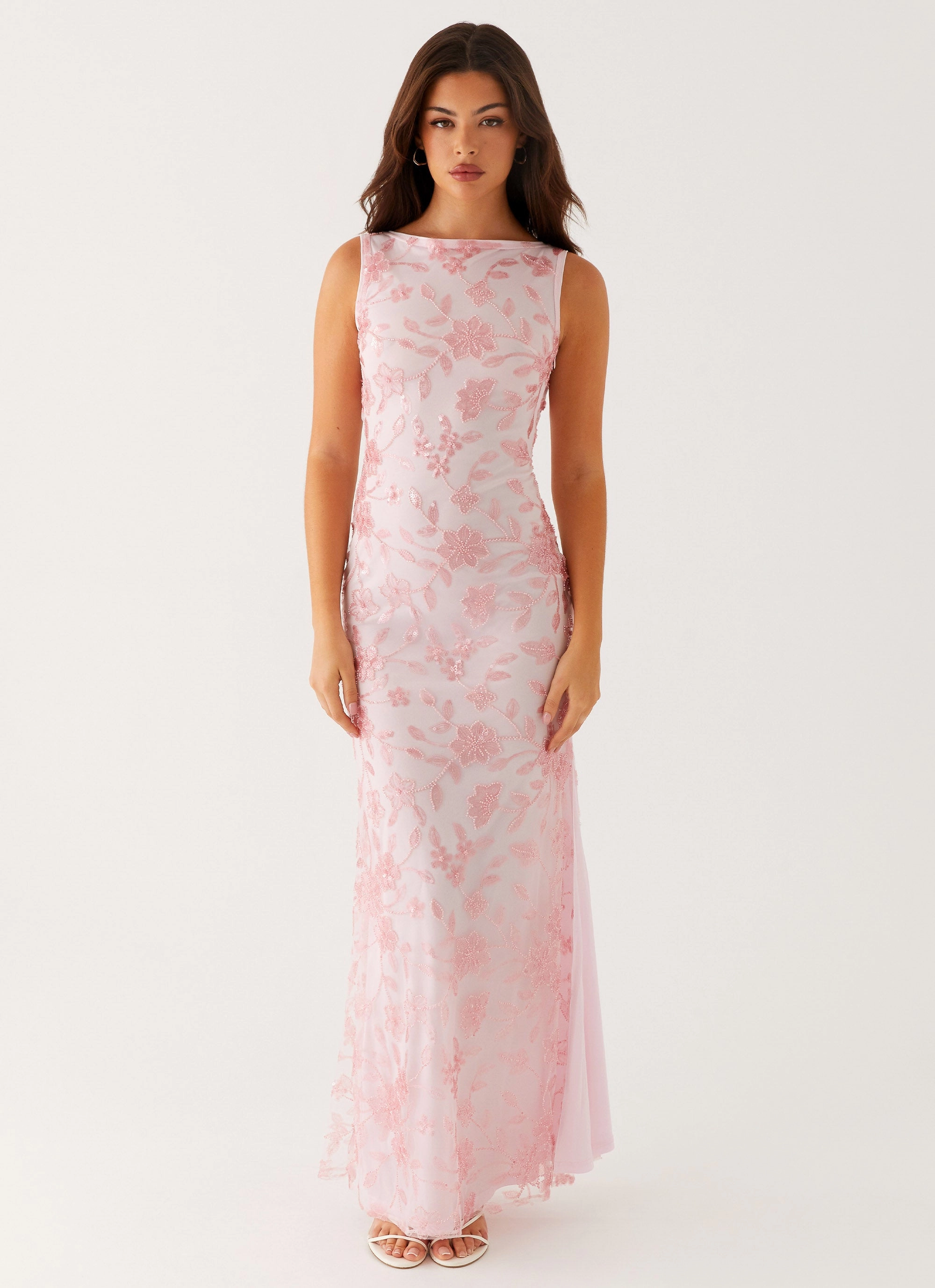 Timeless Fashion Subtle pattern Moorey High Neck Maxi Dress - Pink