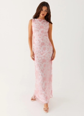 Moorey High Neck Maxi Dress - Pink Scoop-Neck