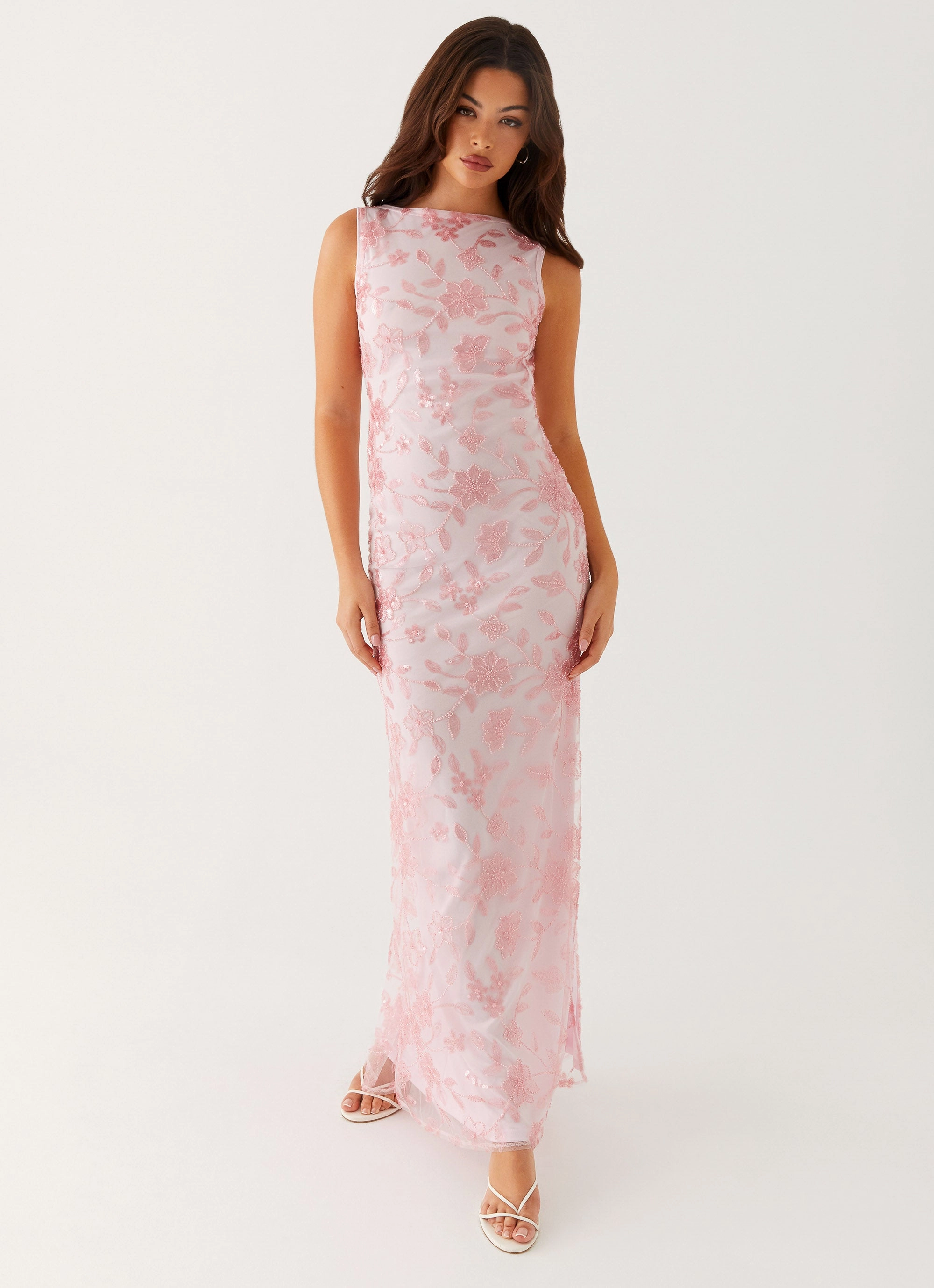 Moorey High Neck Maxi Dress - Pink Scoop-Neck
