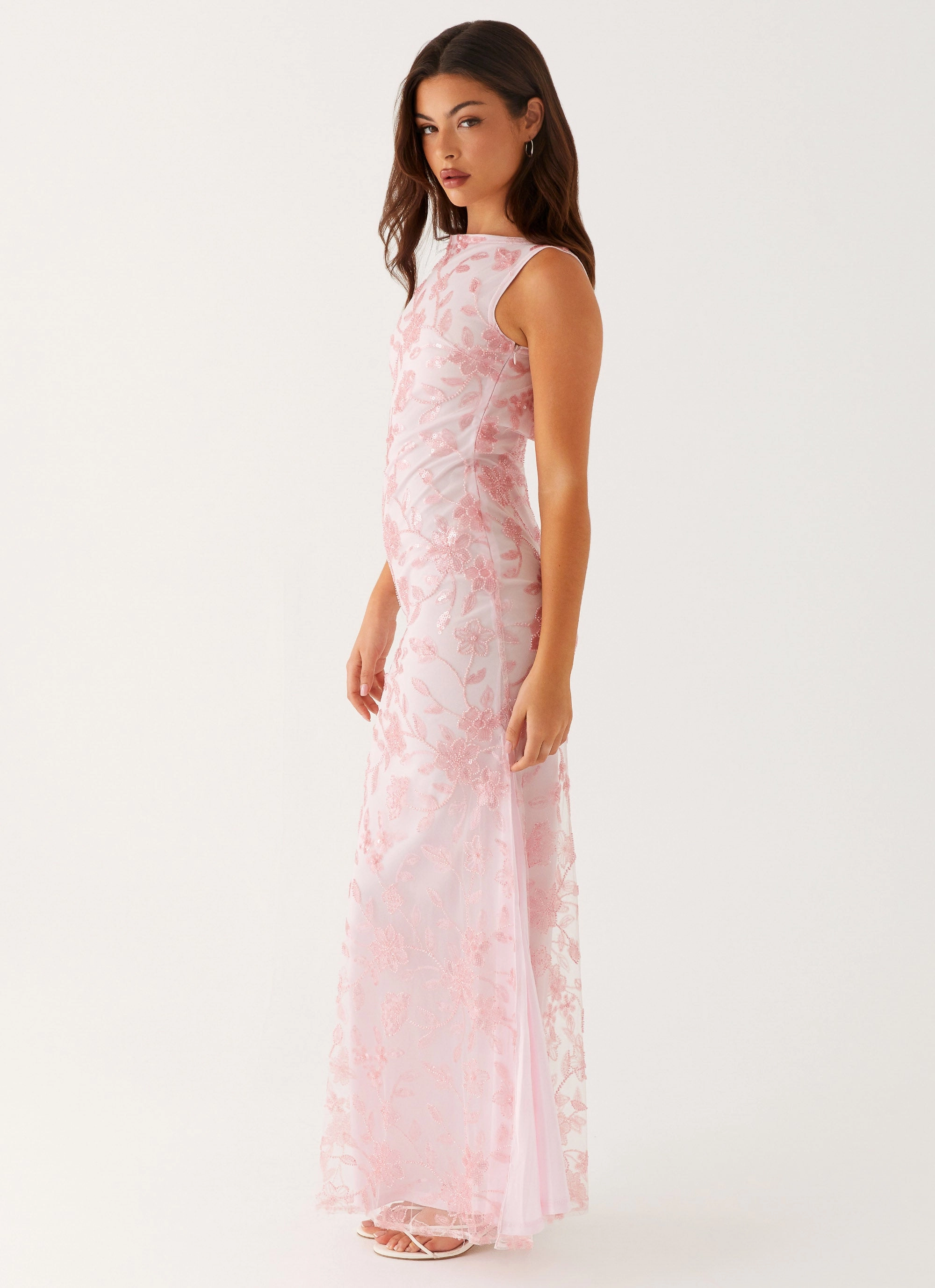 Moorey High Neck Maxi Dress - Pink Blue Sky