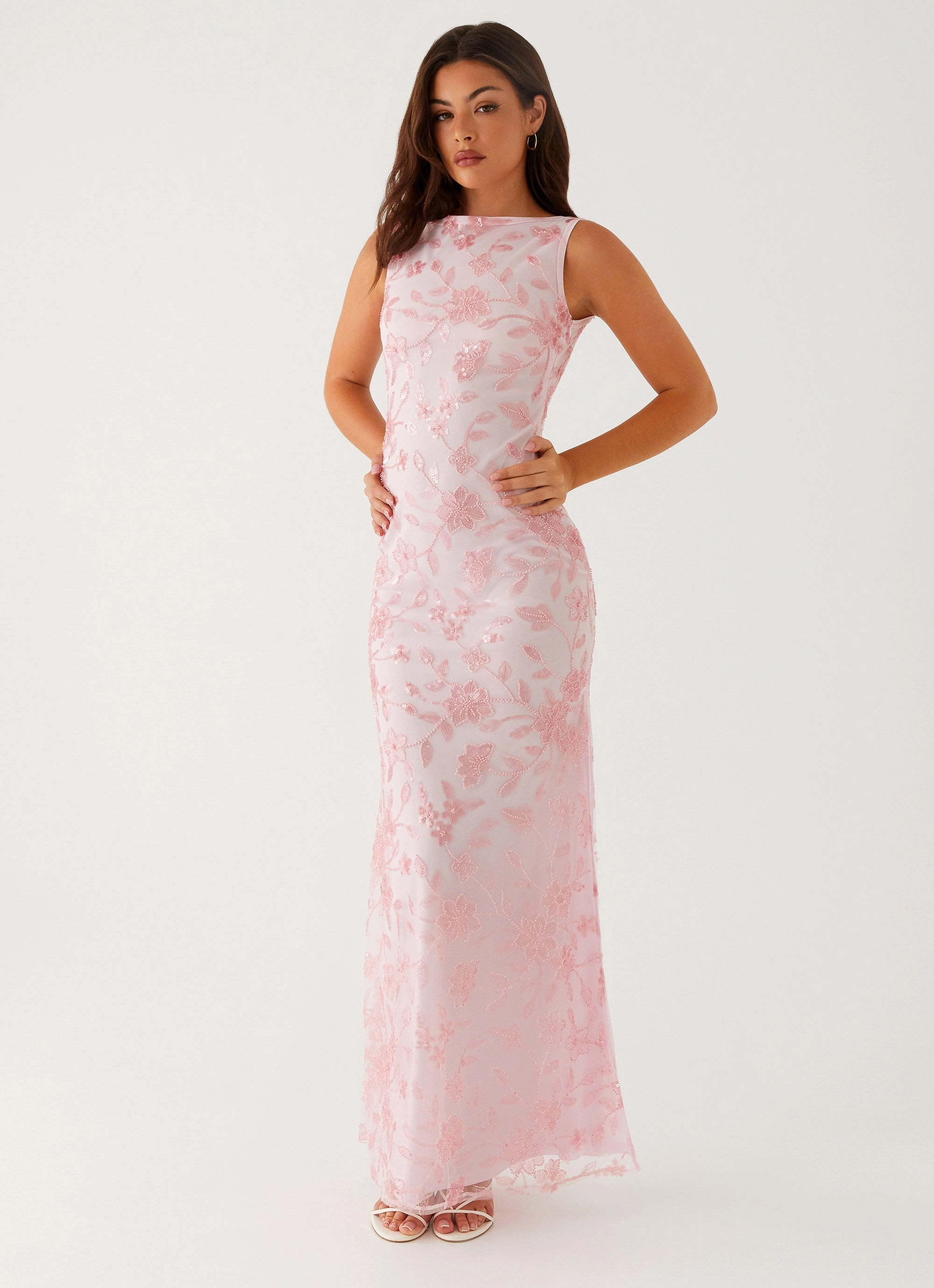 Moorey High Neck Maxi Dress - Pink Easy Flow