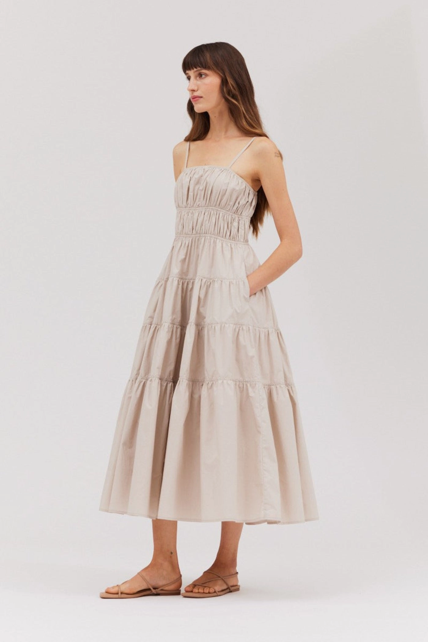 Asymmetrical hem One Piece Look MORGAN TIERED MIDI DRESS