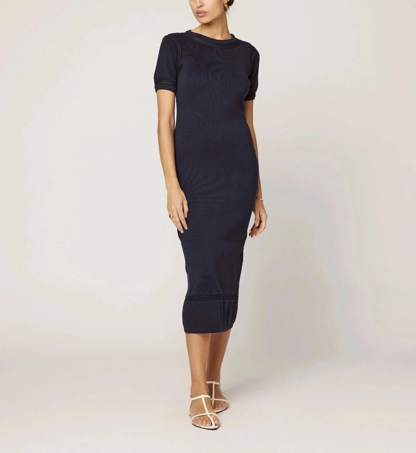 Flowing Texture Morisette Midi Dress | Midnight Blue