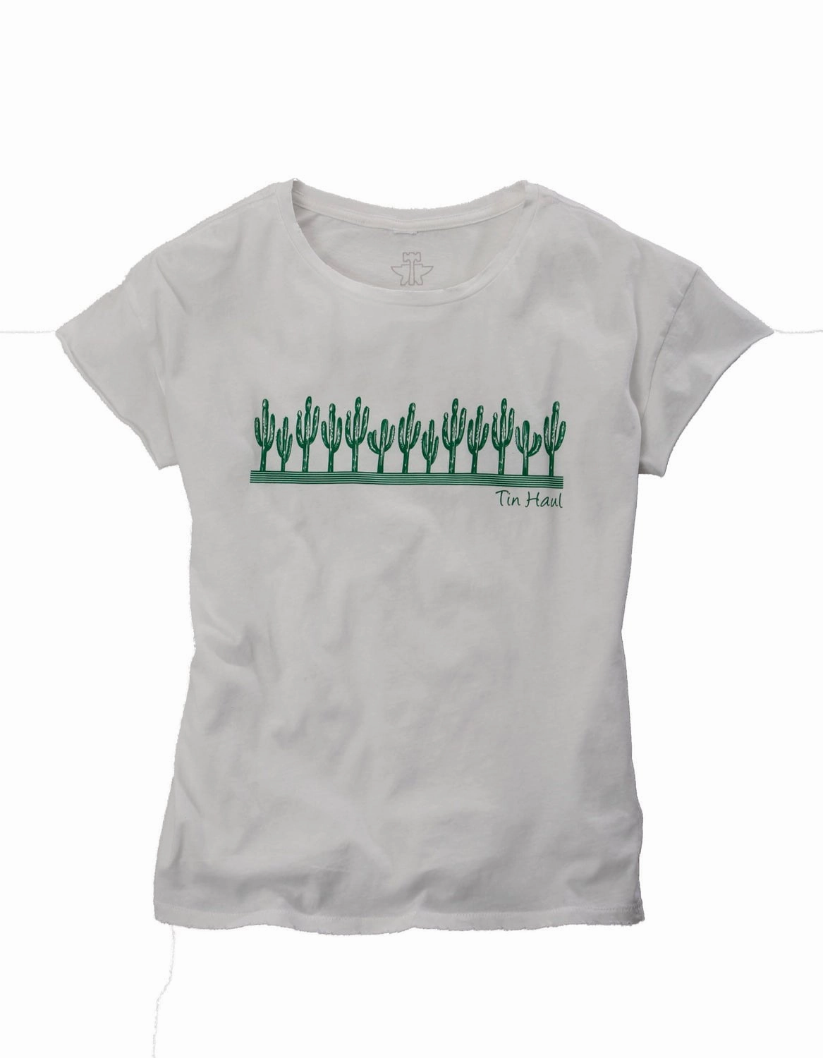 Stretch Fabric Tin Haul Womens White/Green 100% Cotton Cactus S/S T-Shirt