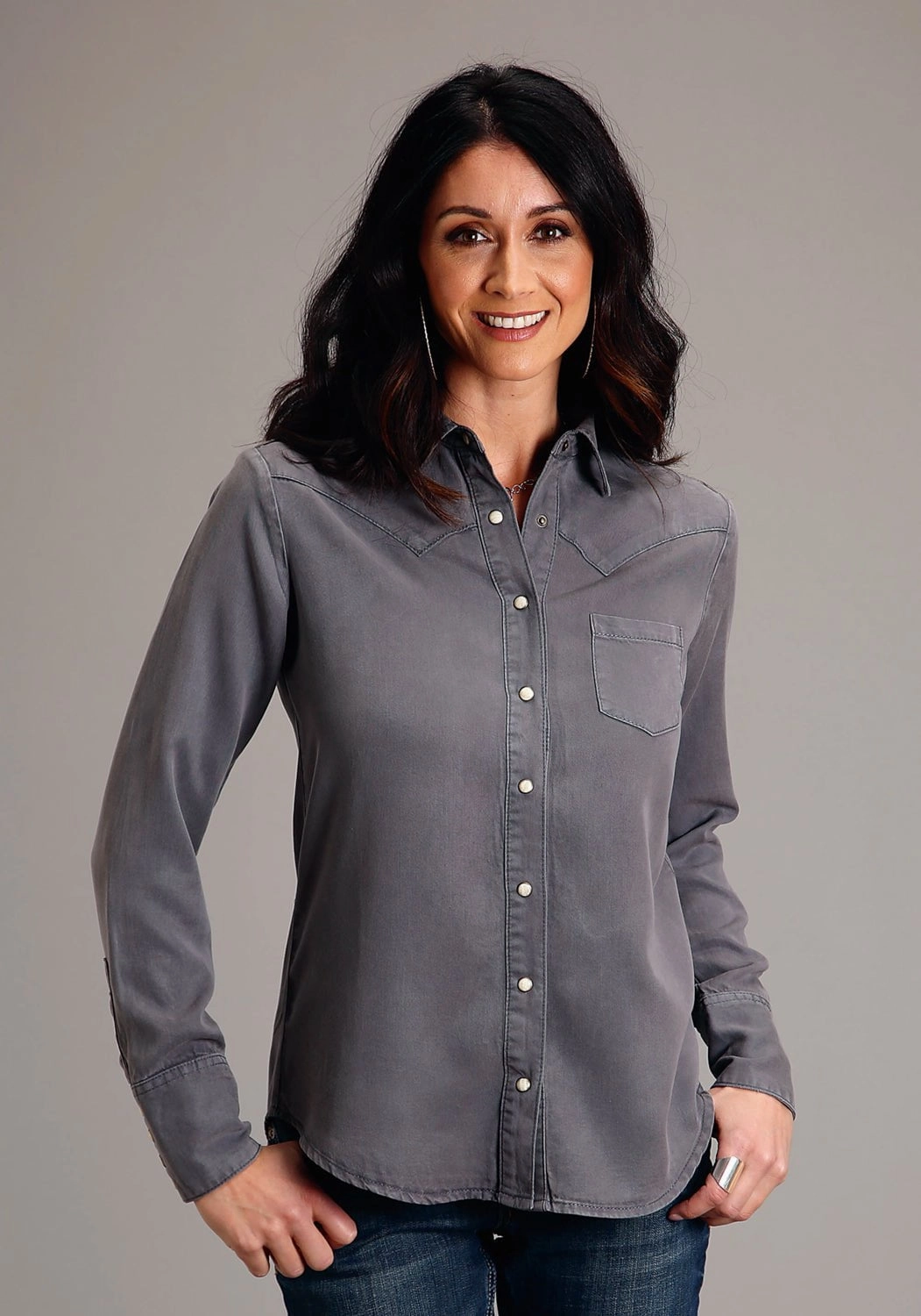 Stetson Womens Western Twill Grey Lyocell L/S Blouse All-Purpose Wear