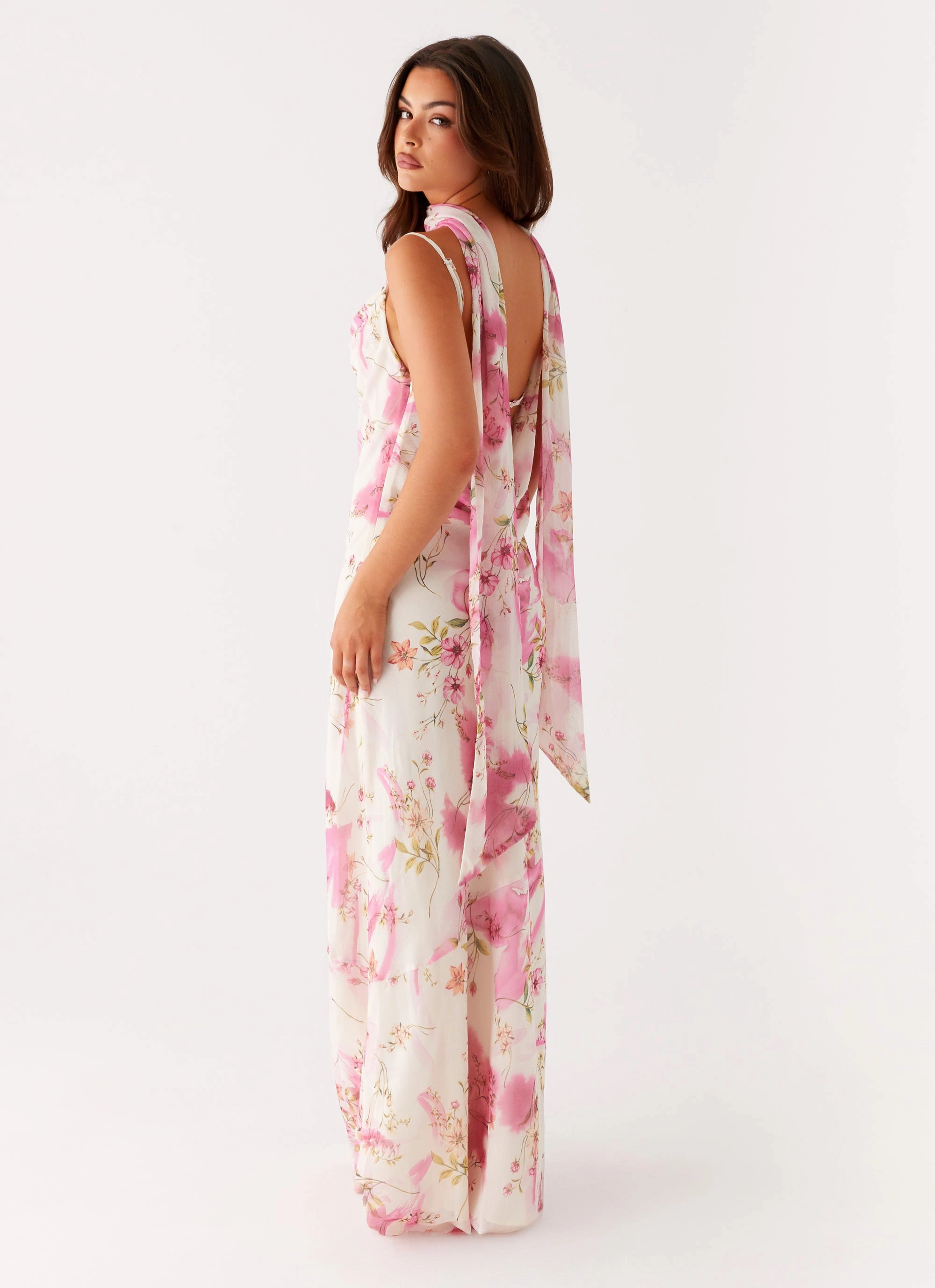 Warm Pink Simple yet sophisticated gown Spencer Maxi Dress - Ivory Floral Print