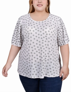 Durable-Fabric Plus Size Pleated-Sleeve Top