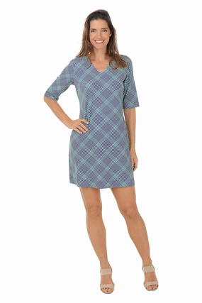 Navy Gingham V-Neck UPF50  Dress Coastal Soft Minimal Detail