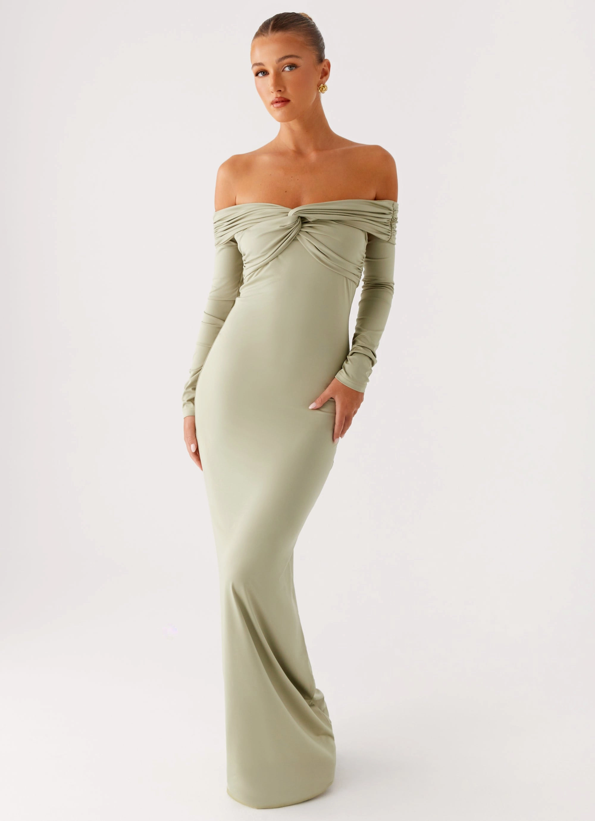 Marla Long Sleeve Maxi Dress - Sage Office Fit
