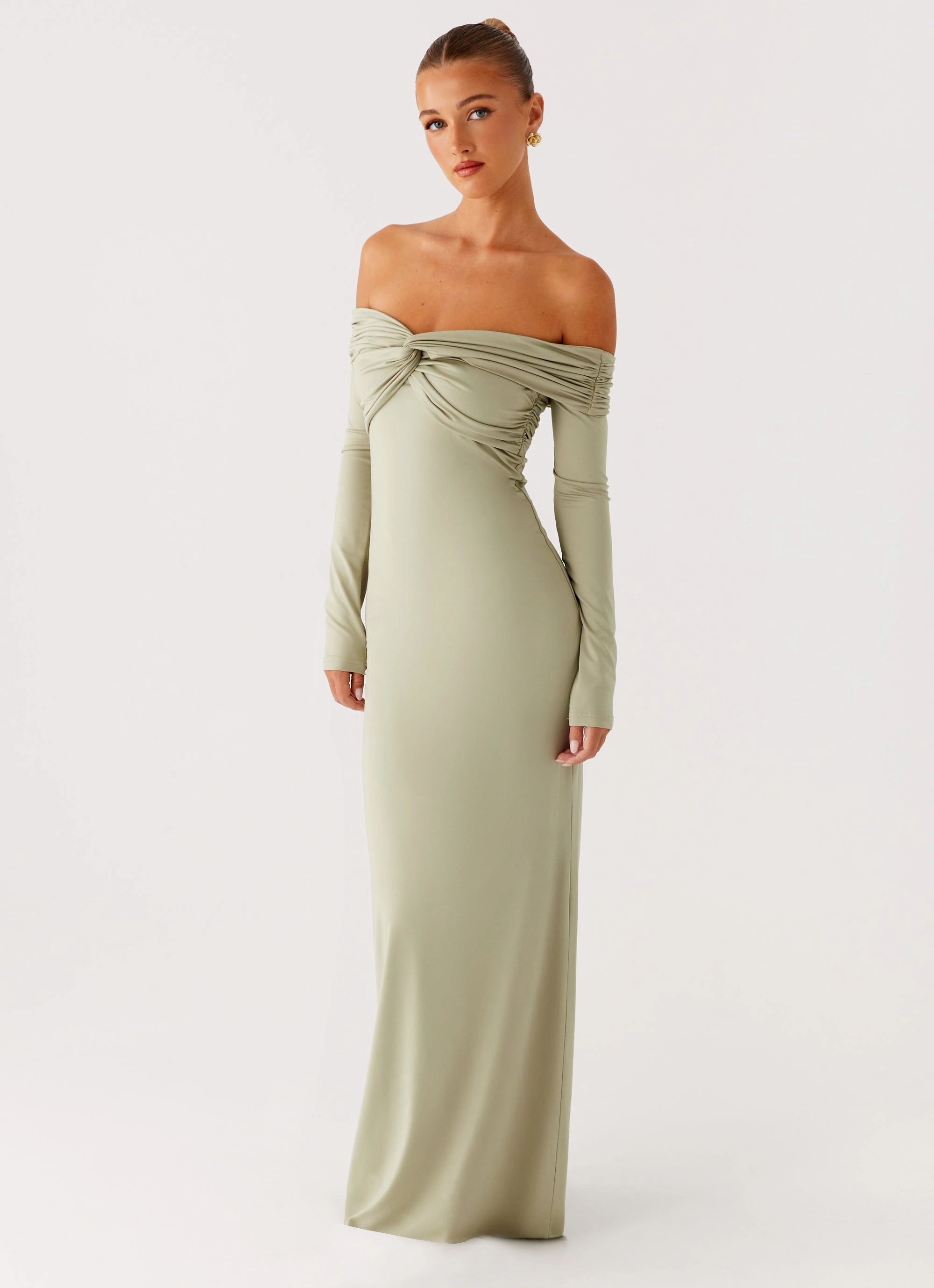 Marla Long Sleeve Maxi Dress - Sage Flowing Lines