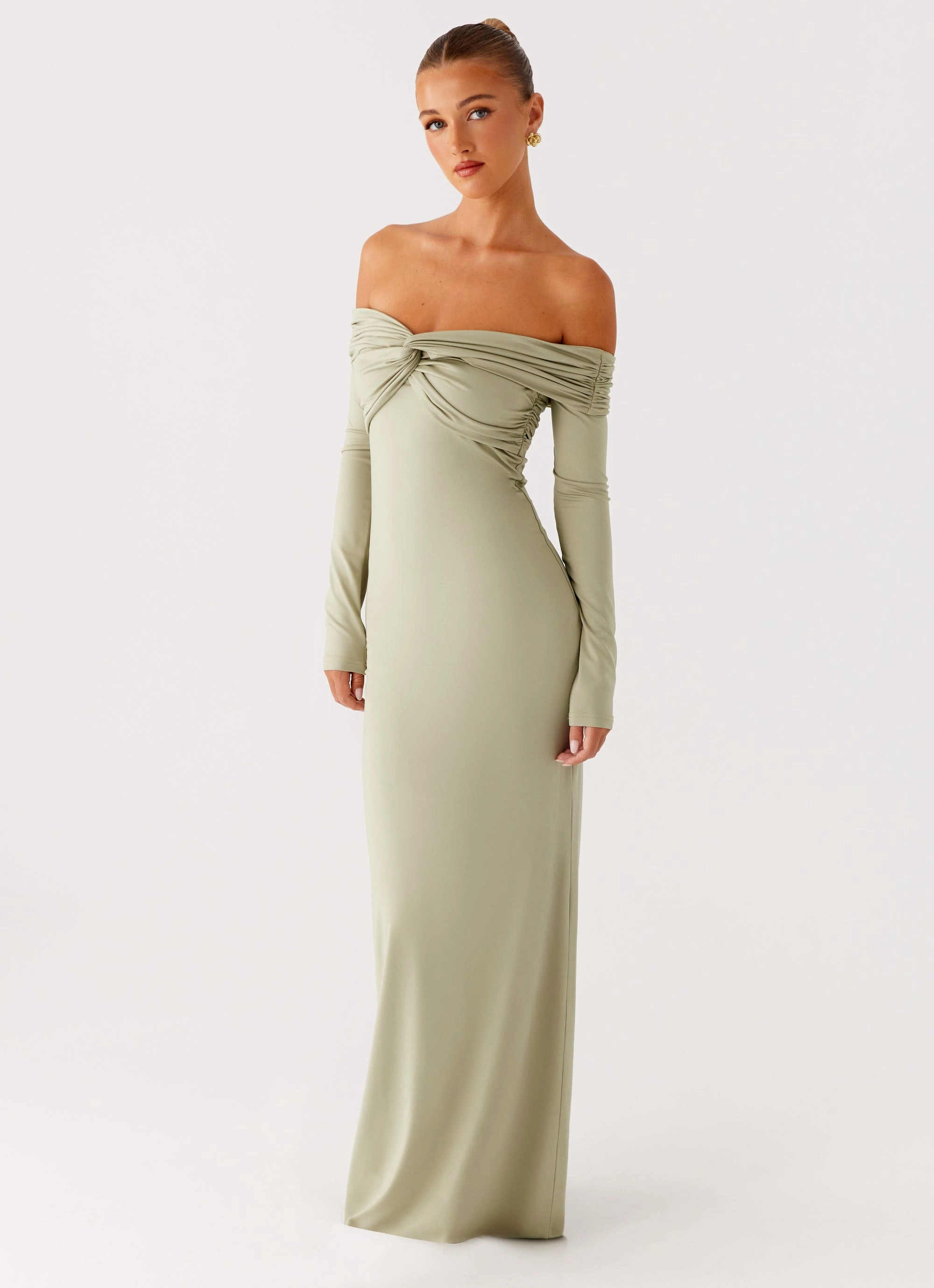 Texture Blend Petal Zone Marla Long Sleeve Maxi Dress - Sage