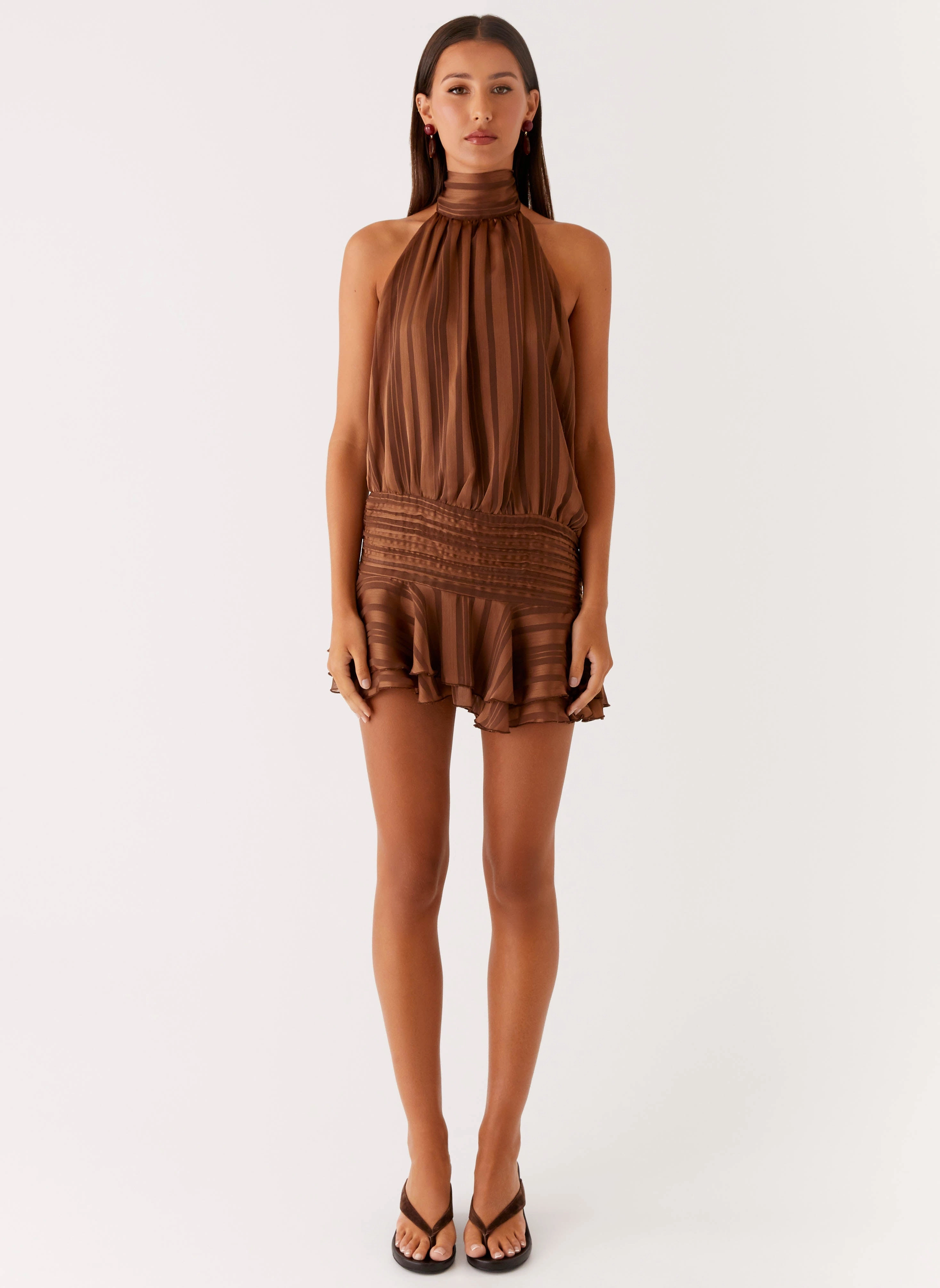 Willow Chiffon Mini Dress - Chocolate Chic Comfort Look Bust-Enhancing