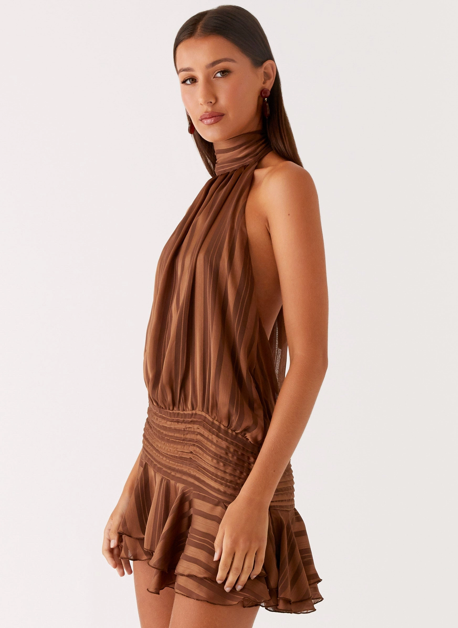 Willow Chiffon Mini Dress - Chocolate Light Wrap