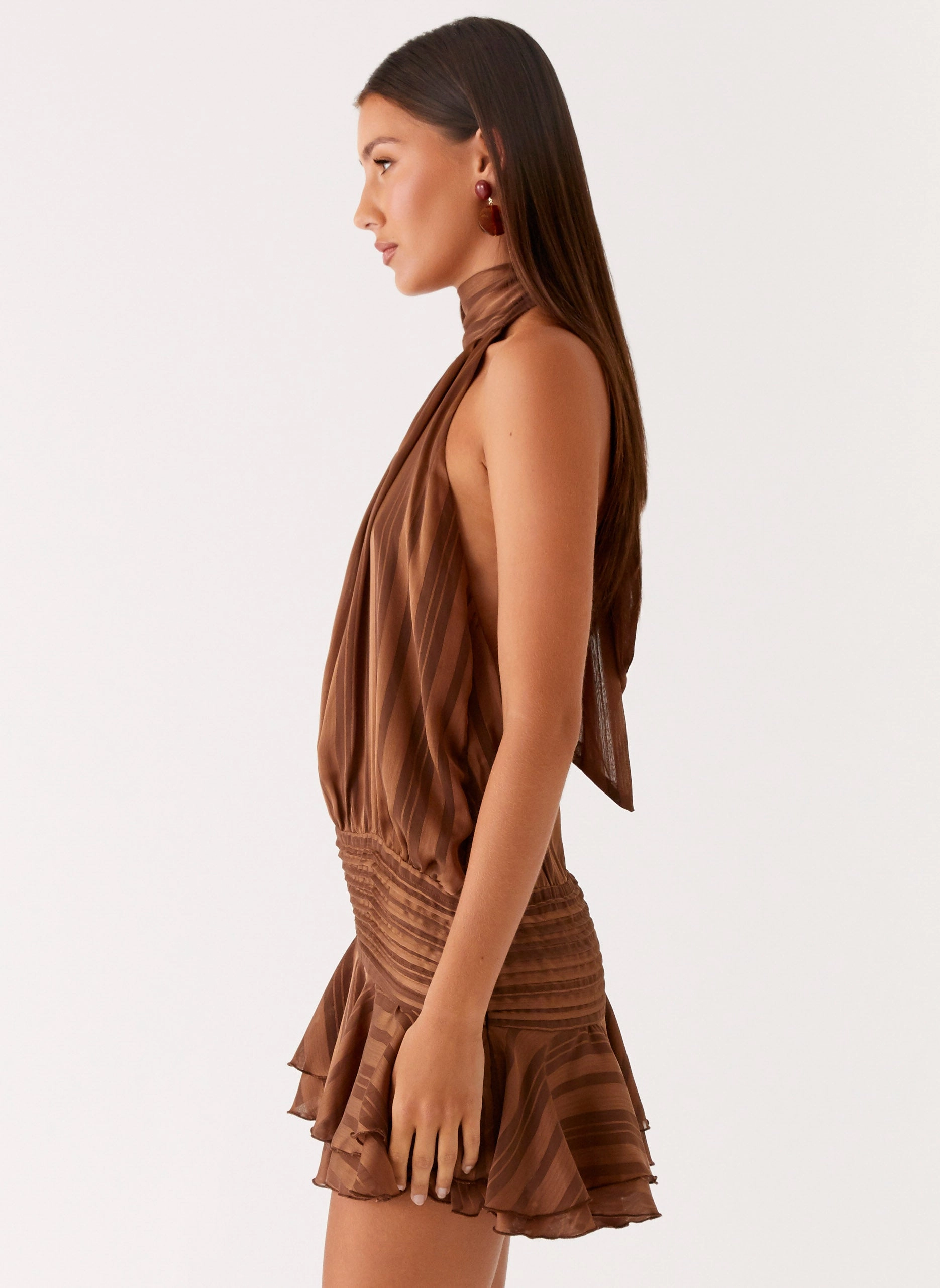 Willow Chiffon Mini Dress - Chocolate Playful Cut Night Party