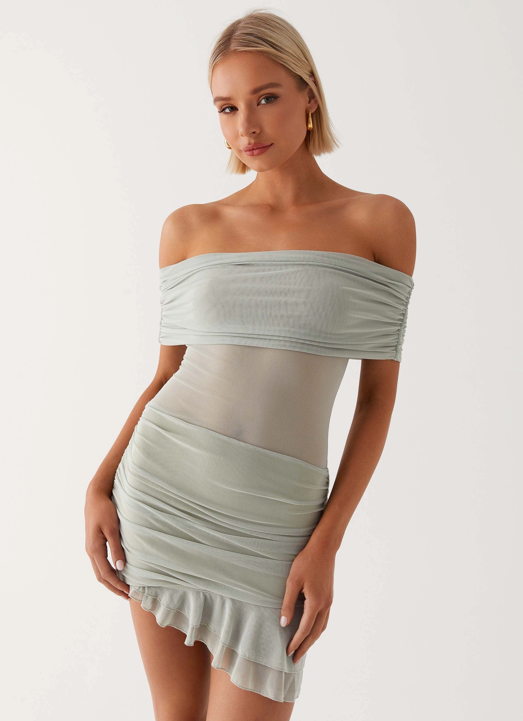Nelly Off Shoulder Mini Dress - Pistachio Casual maxi dress