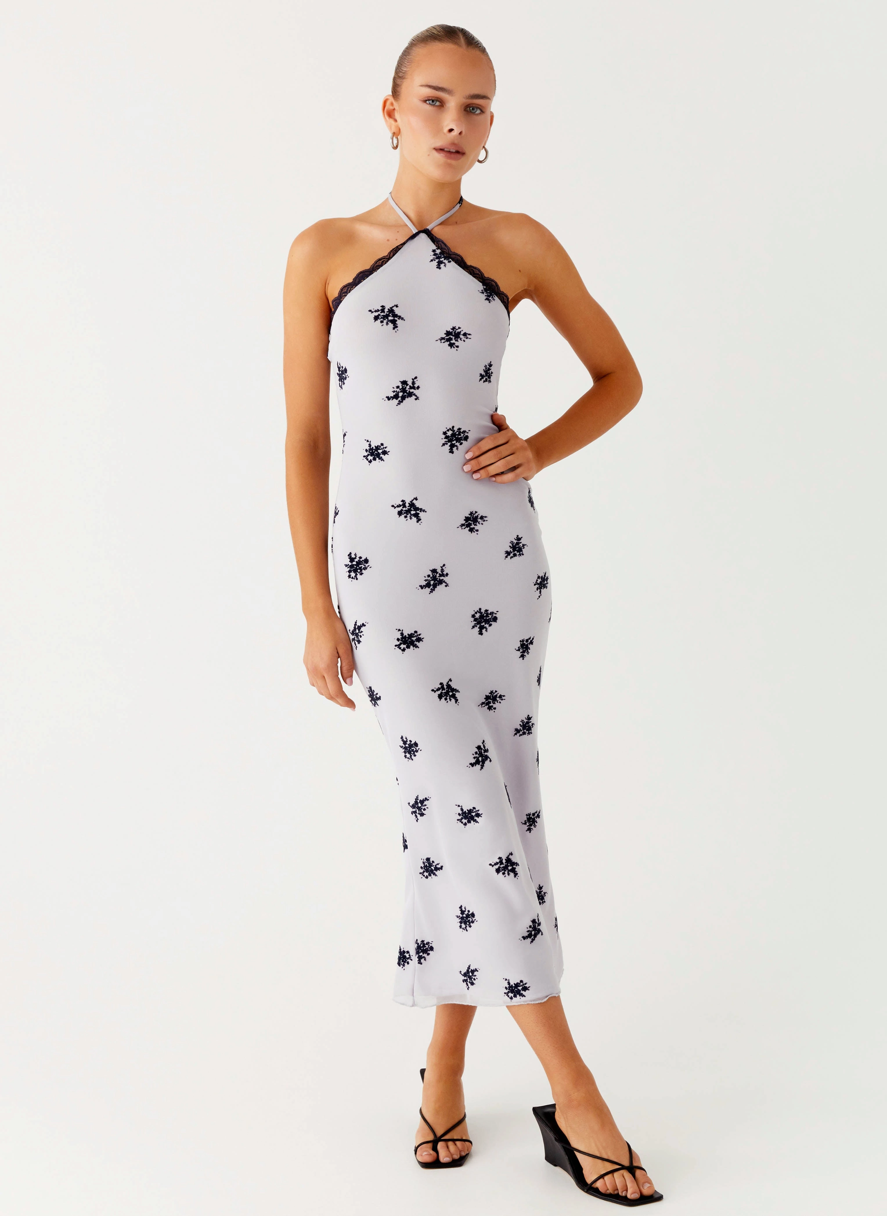 Casual Style London Edge Nestel Flock Halter Midi Dress - Lilac