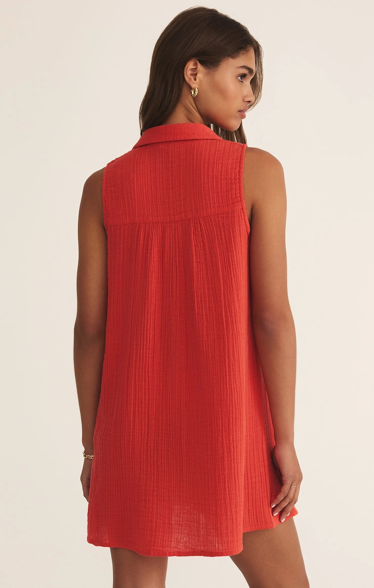 Calm Fit New Light Gauze Mini Dress in Cabana Red
