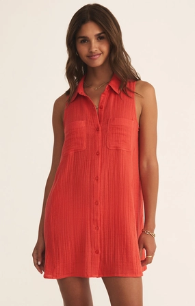 Weekend Style New Light Gauze Mini Dress in Cabana Red