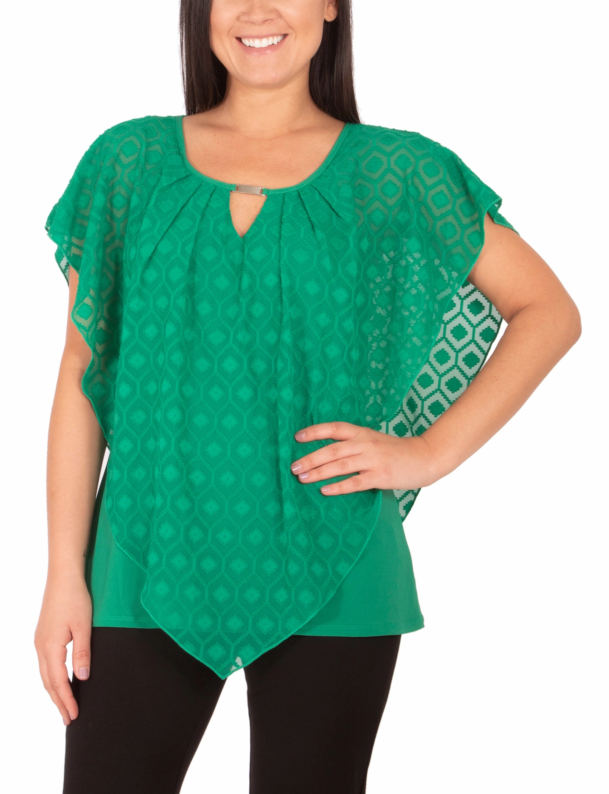 AntiPilling Finish Clipdot Poncho Top With Hardware