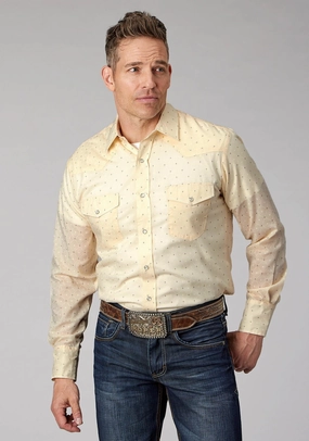 Roper Mens Tall Diamond Wallpaper White Cotton Blend L/S Shirt Job Interview