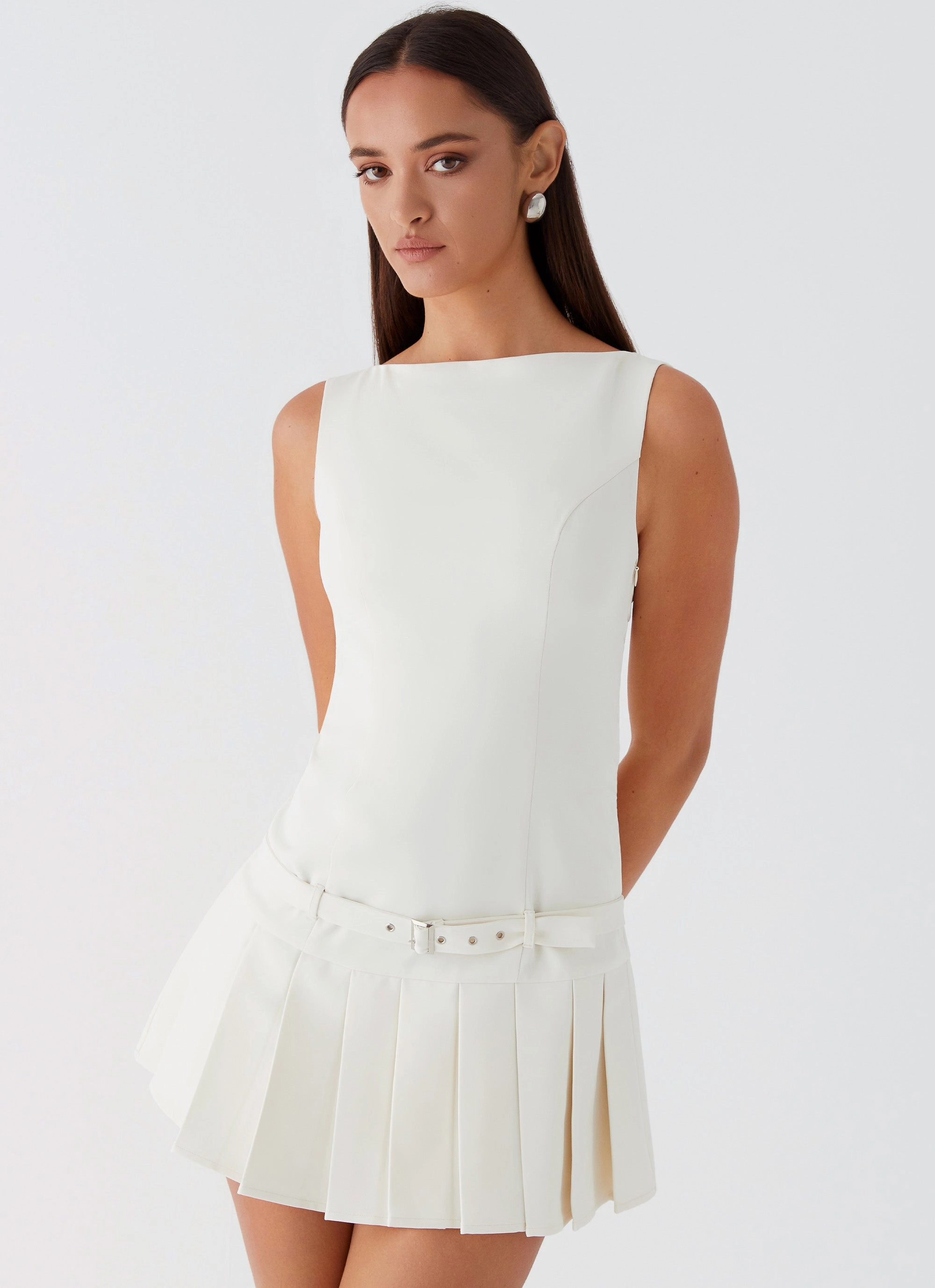 Non-Iron No More Excuses Belt Mini Dress - Ivory