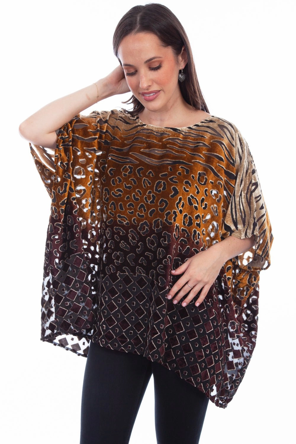 Quick Dry Weave Comfy Feel Scully Womens Velvety Burnout Brown Ombre Nylon Viscose Poncho